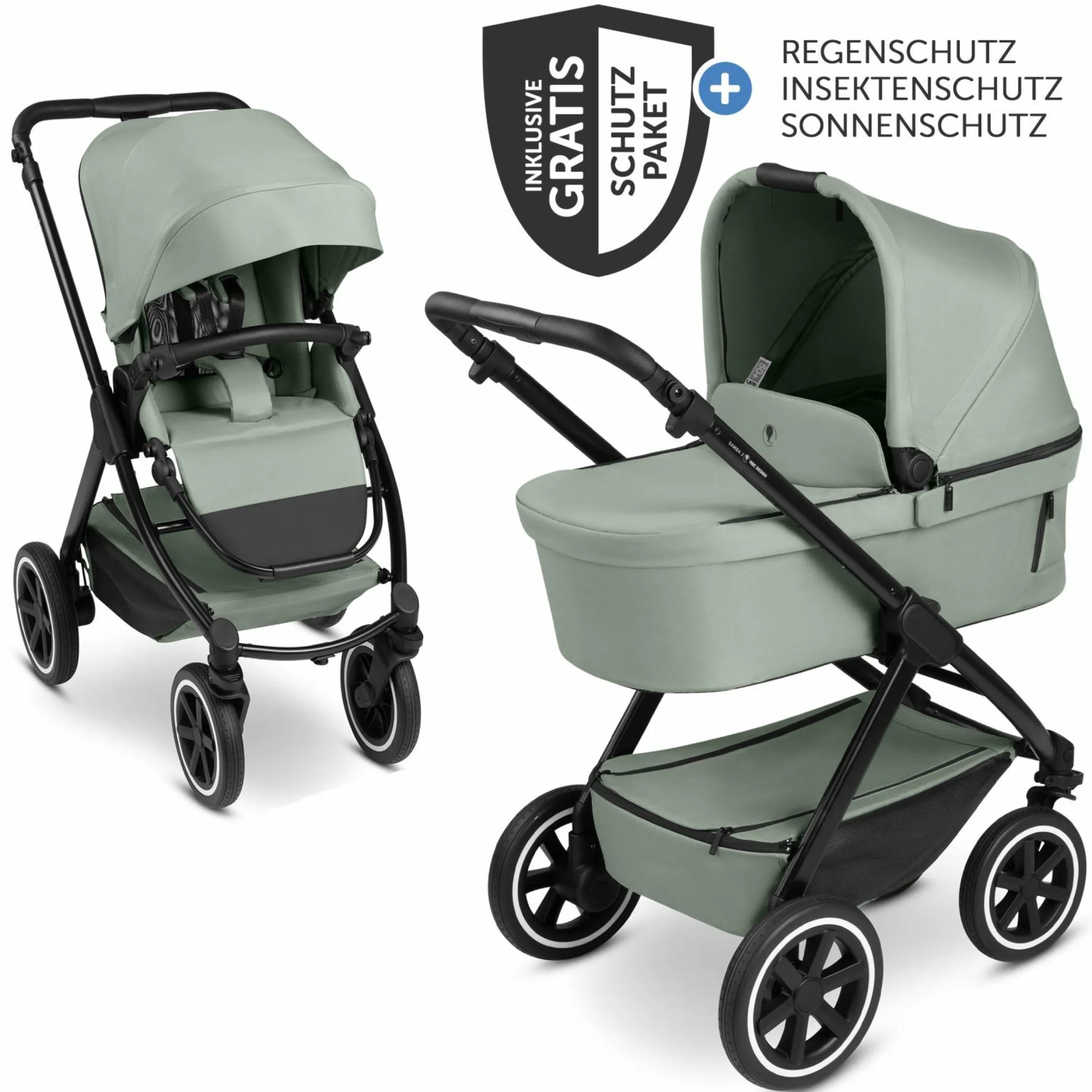 Kombi-Kinderwagen Samba 2 inkl. Babywanne & Sportsitz mit XXL-Zubehörpaket - Pine - Kollektion 2025
