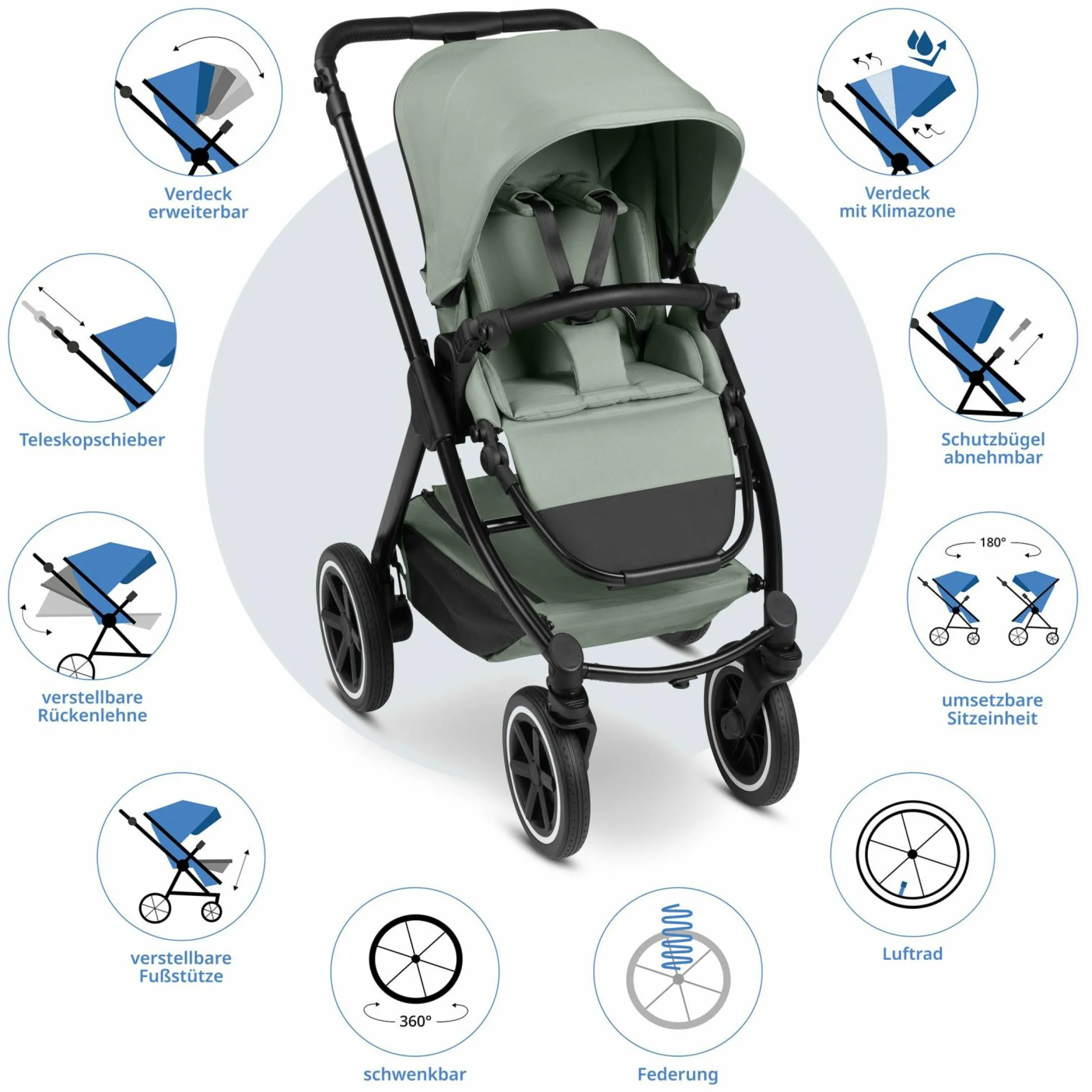 Kombi-Kinderwagen Samba 2 inkl. Babywanne & Sportsitz mit XXL-Zubehörpaket - Pine - Kollektion 2025