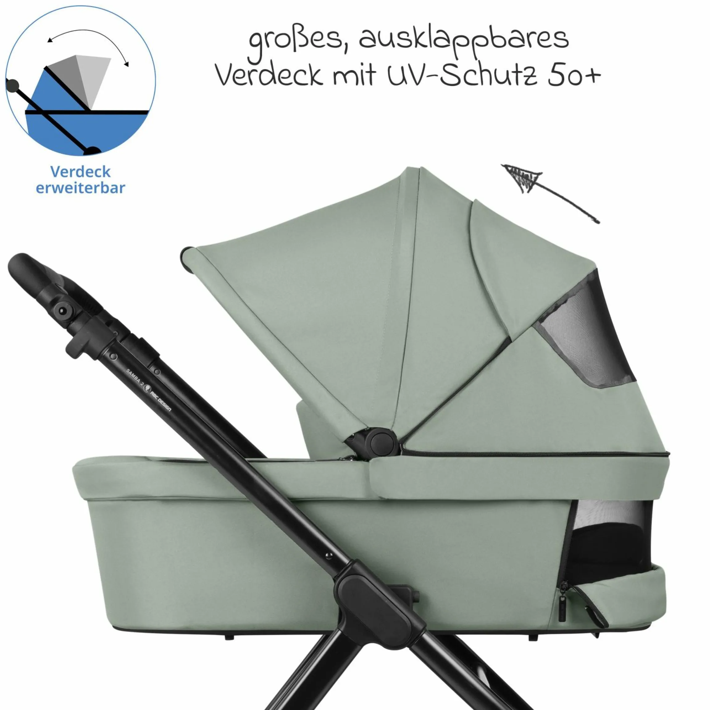 Kombi-Kinderwagen Samba 2 inkl. Babywanne & Sportsitz mit XXL-Zubehörpaket - Pine - Kollektion 2025