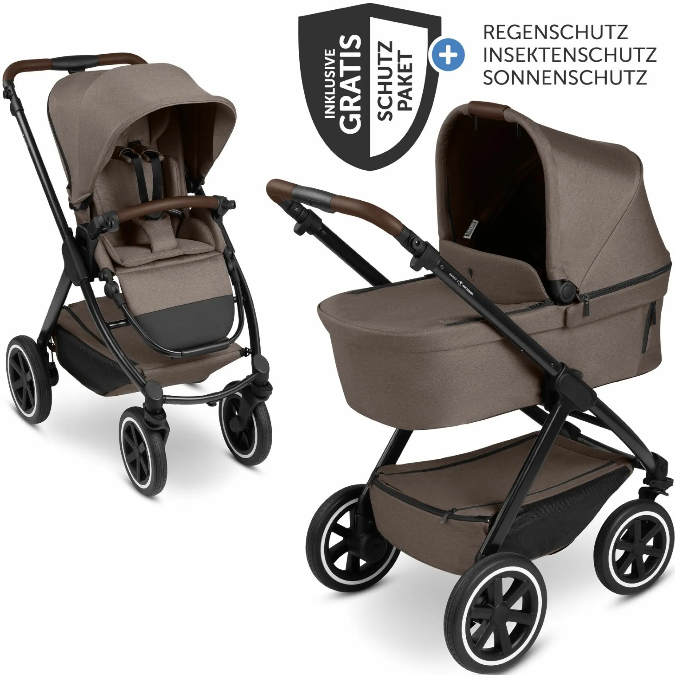 Kombi-Kinderwagen Samba 2 inkl. Babywanne & Sportsitz mit XXL-Zubehörpaket - Pure - Nature - Kollektion 2025