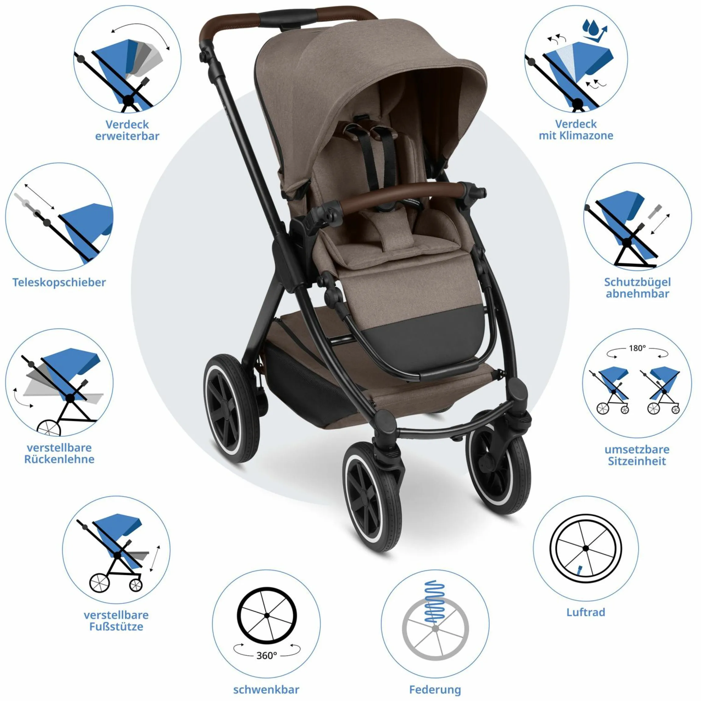 Kombi-Kinderwagen Samba 2 inkl. Babywanne & Sportsitz mit XXL-Zubehörpaket - Pure - Nature - Kollektion 2025