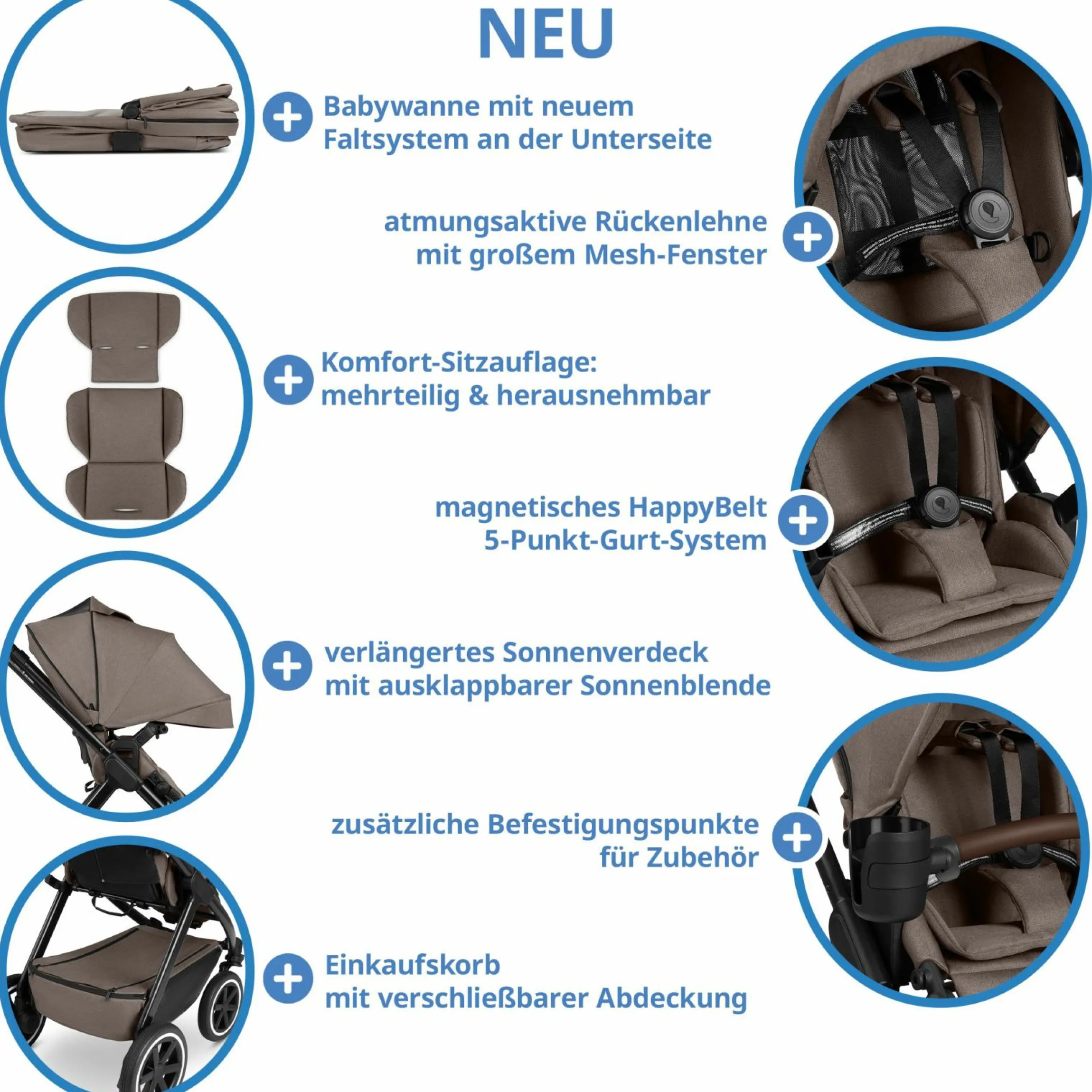 Kombi-Kinderwagen Samba 2 inkl. Babywanne & Sportsitz mit XXL-Zubehörpaket - Pure - Nature - Kollektion 2025