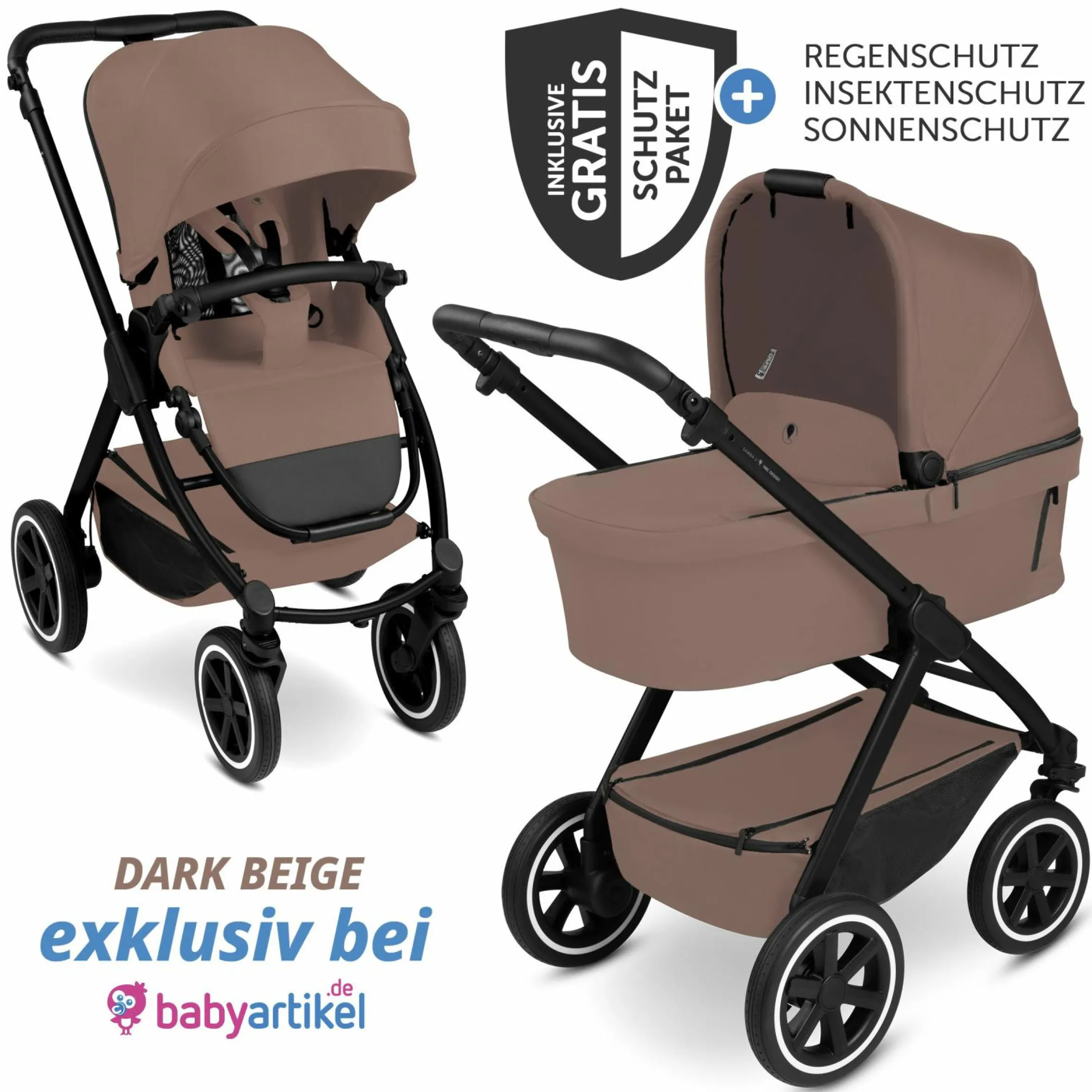 Kombi-Kinderwagen Samba 2 inkl. Babywanne & Sportsitz mit XXL-Zubehörpaket - Dark Beige