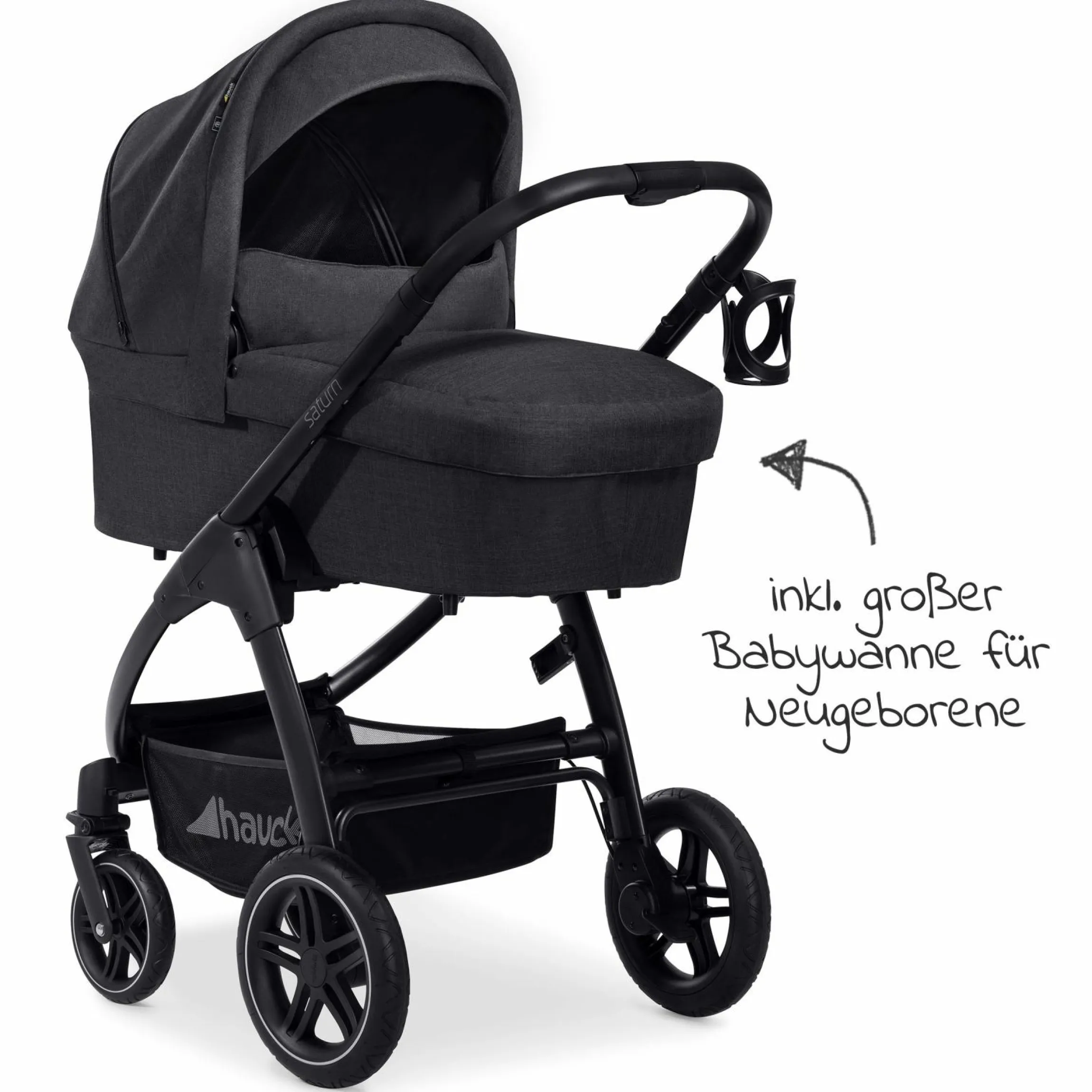 Kombi-Kinderwagen Saturn R Duoset inkl. Babywanne und Sportsitz (bis 25 kg belastbar) - Melange Black