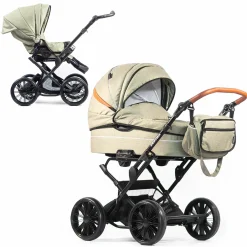 Kombi-Kinderwagen Touring Max bis 15 kg mit Babywanne, umsetzbare Sitzeinheit, Knickschieber inkl. Wickeltasche, Insektenschutz & Regenschutz - Green
