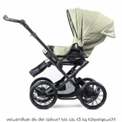 Kombi-Kinderwagen Touring Max bis 15 kg mit Babywanne, umsetzbare Sitzeinheit, Knickschieber inkl. Wickeltasche, Insektenschutz & Regenschutz - Green