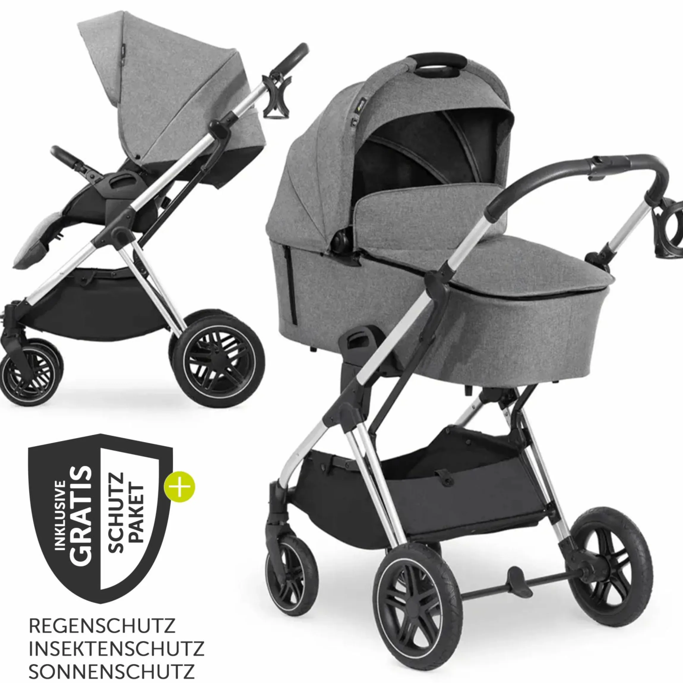 Kombi-Kinderwagen Vision X Duoset Silver (Sportwagen & Babywanne) inkl. XXL Zubehörpaket - Melange Grey