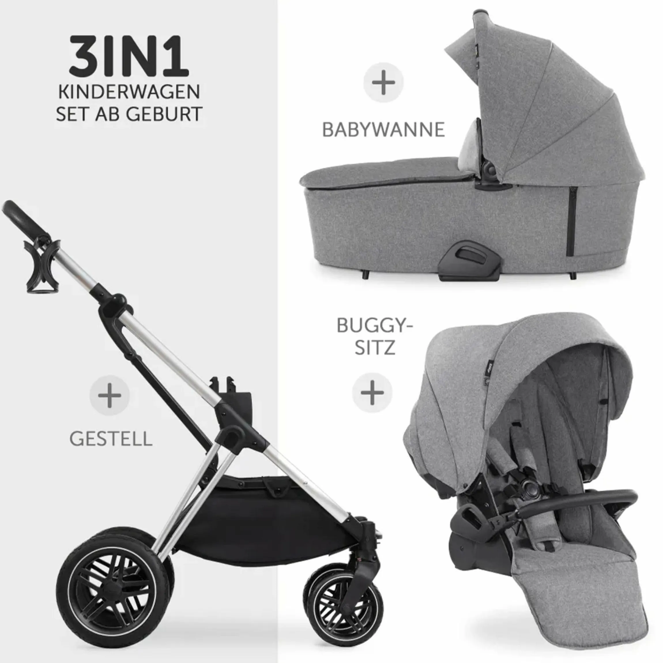 Kombi-Kinderwagen Vision X Duoset Silver (Sportwagen & Babywanne) - Melange Grey