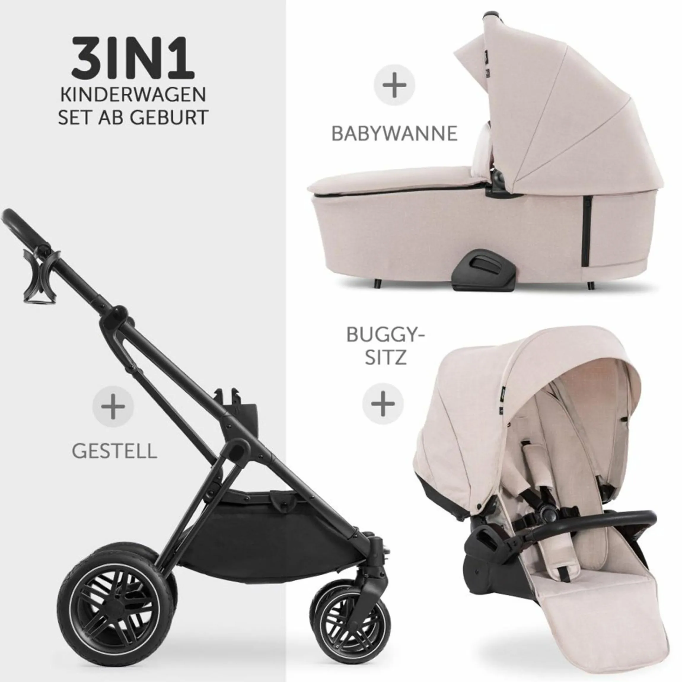 Kombi-Kinderwagen Vision X Duoset Black (Sportwagen & Babywanne) - Melange Beige