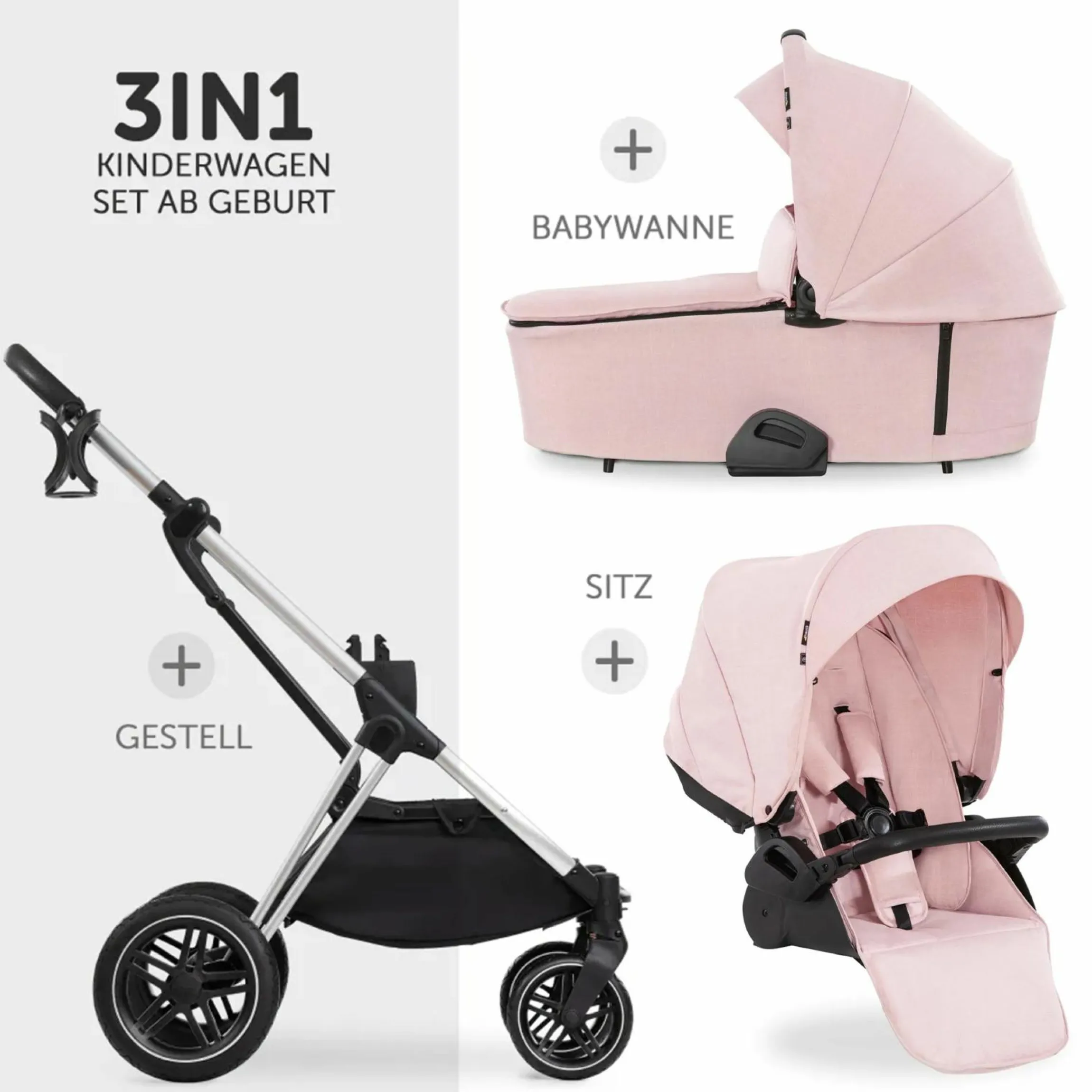 Kombi-Kinderwagen Vision X Duoset Silver (Sportwagen & Babywanne) inkl. XXL Zubehörpaket - Melange Rose