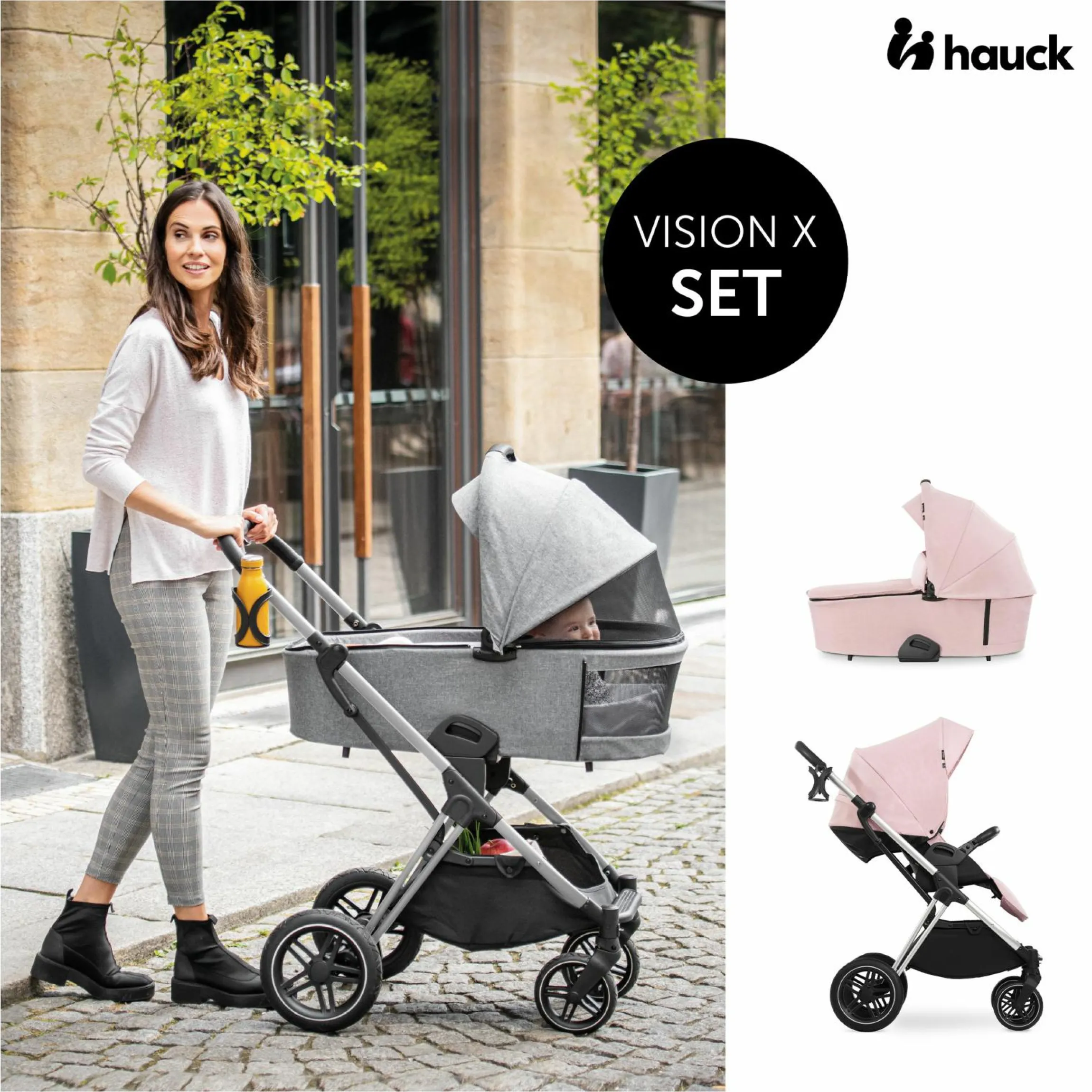 Kombi-Kinderwagen Vision X Duoset Silver (Sportwagen & Babywanne) inkl. XXL Zubehörpaket - Melange Rose