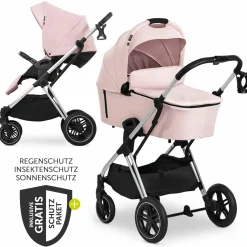 Kombi-Kinderwagen Vision X Duoset Silver (Sportwagen und Babywanne) inkl. XXL Zubehörpaket - Melange Rose