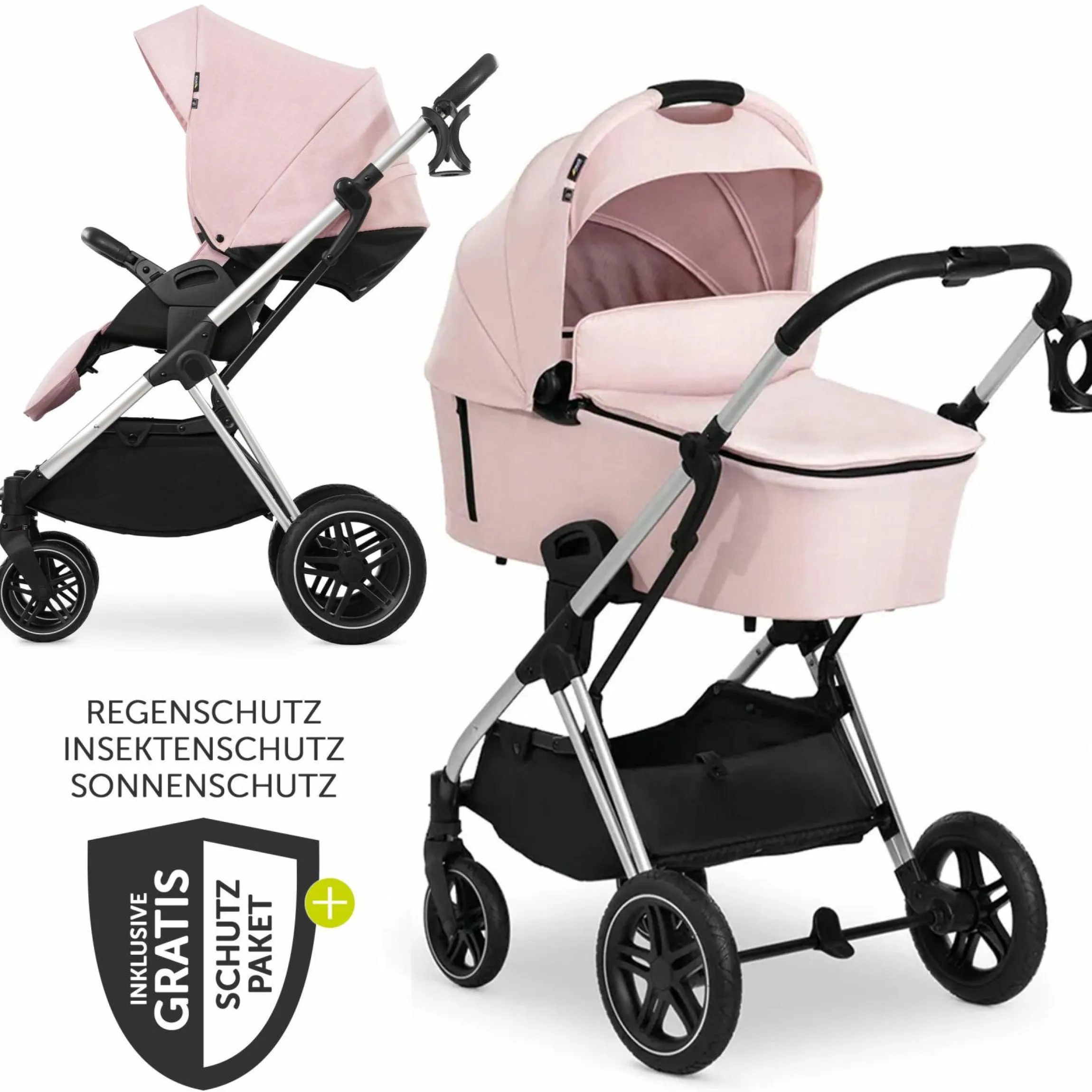 Kombi-Kinderwagen Vision X Duoset Silver (Sportwagen und Babywanne) inkl. XXL Zubehörpaket - Melange Rose