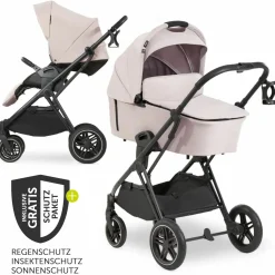 Kombi-Kinderwagen Vision X Duoset Black (Sportwagen & Babywanne) inkl. XXL Zubehörpaket - Melange Beige