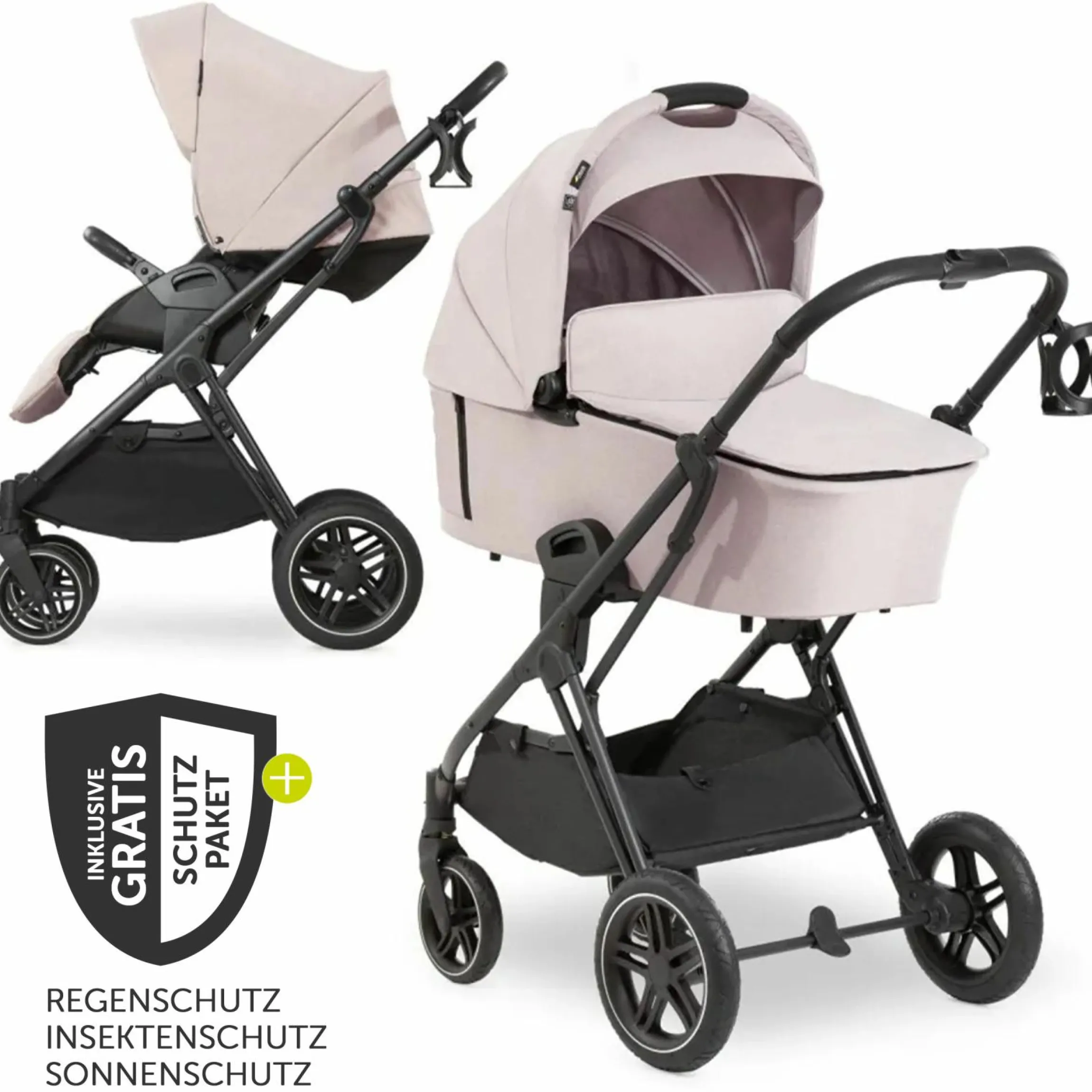 Kombi-Kinderwagen Vision X Duoset Black (Sportwagen & Babywanne) inkl. XXL Zubehörpaket - Melange Beige