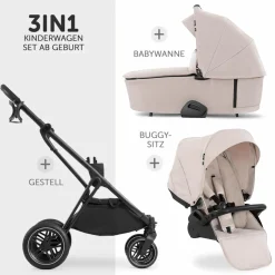 Kombi-Kinderwagen Vision X Duoset Black (Sportwagen & Babywanne) inkl. XXL Zubehörpaket - Melange Beige