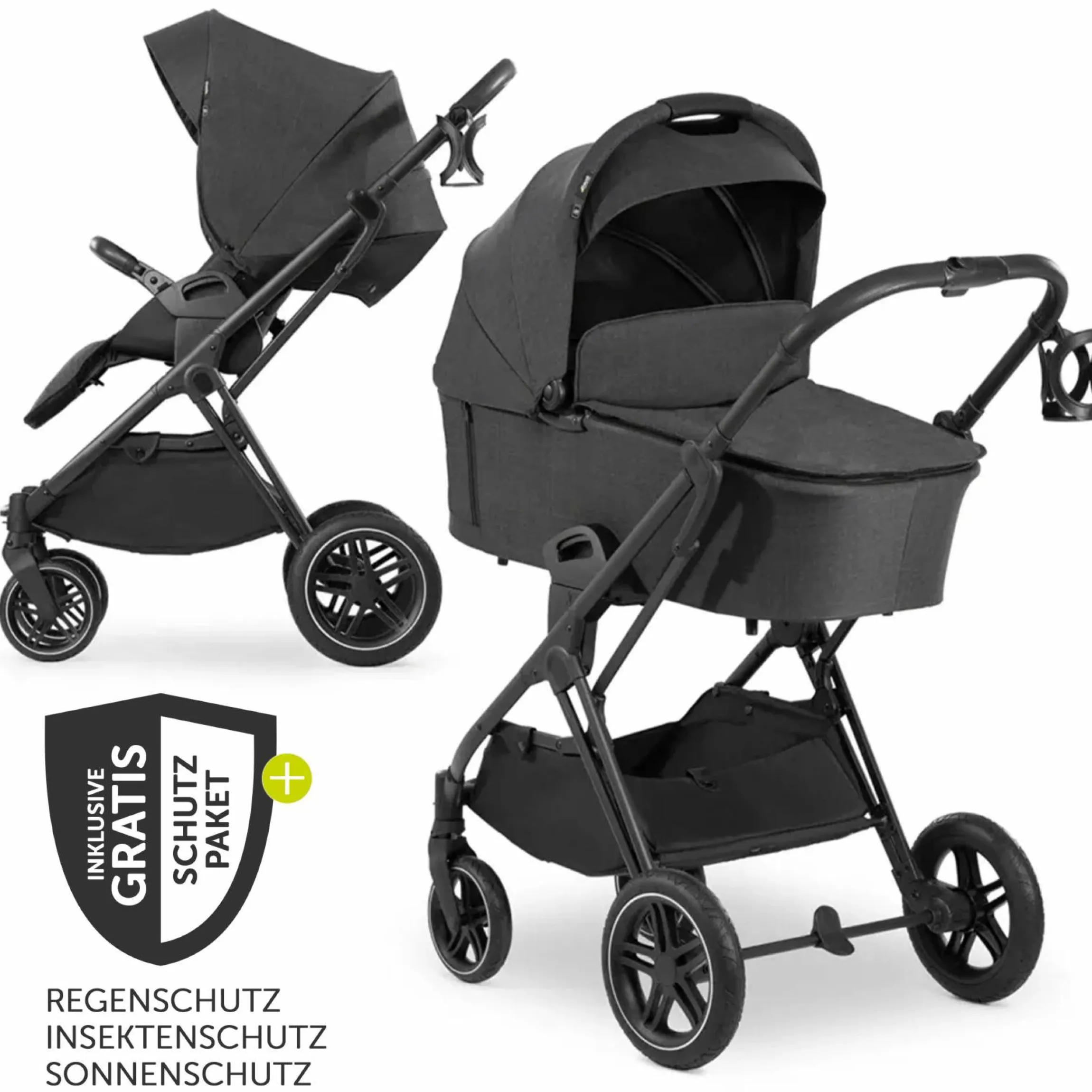 Kombi-Kinderwagen Vision X Duoset Black (Sportwagen & Babywanne) inkl. XXL Zubehörpaket - Melange Black