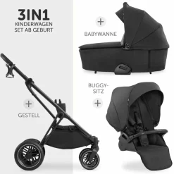 Kombi-Kinderwagen Vision X Duoset Black (Sportwagen & Babywanne) inkl. XXL Zubehörpaket - Melange Black