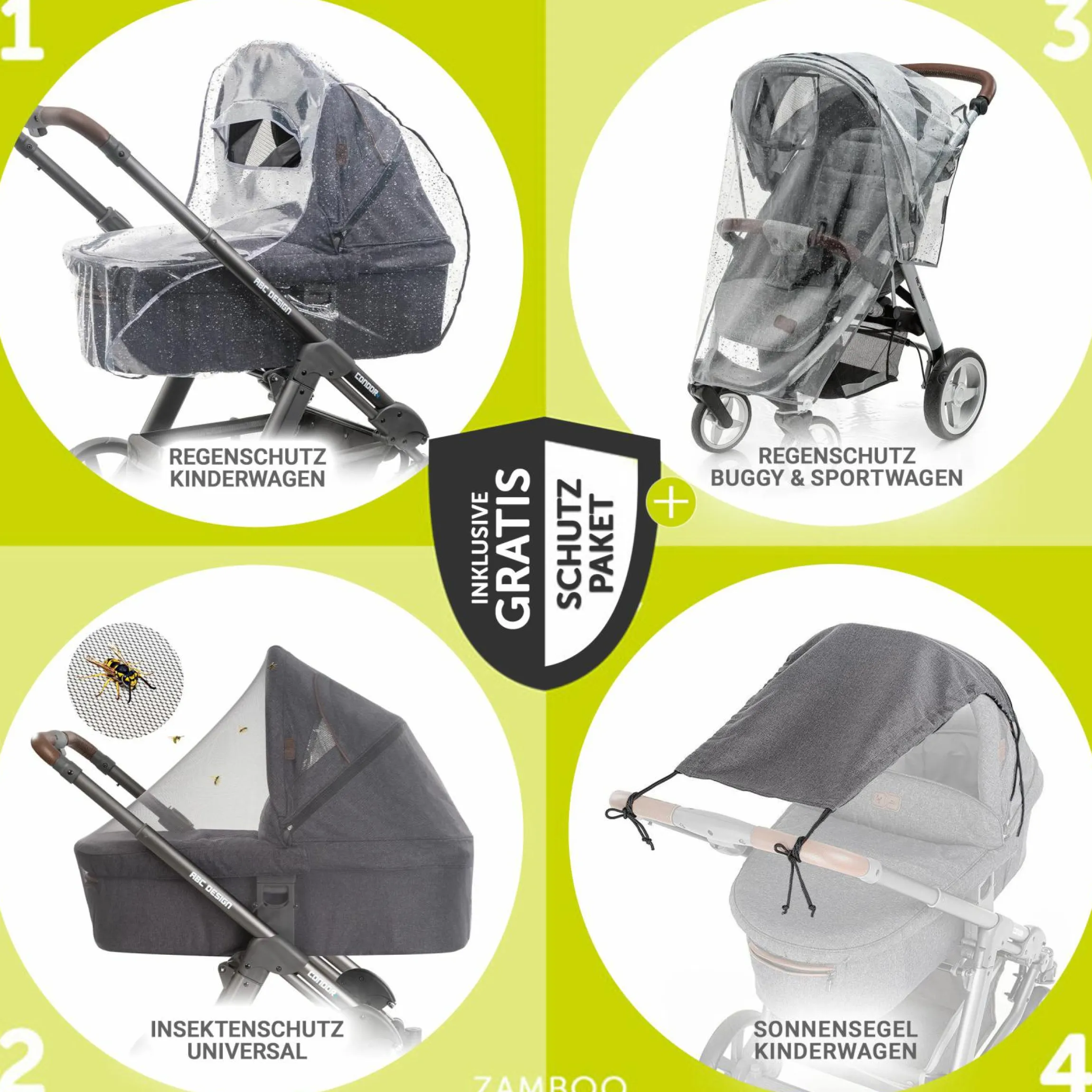 Kombi-Kinderwagen Vision X Duoset Black (Sportwagen & Babywanne) inkl. XXL Zubehörpaket - Melange Black