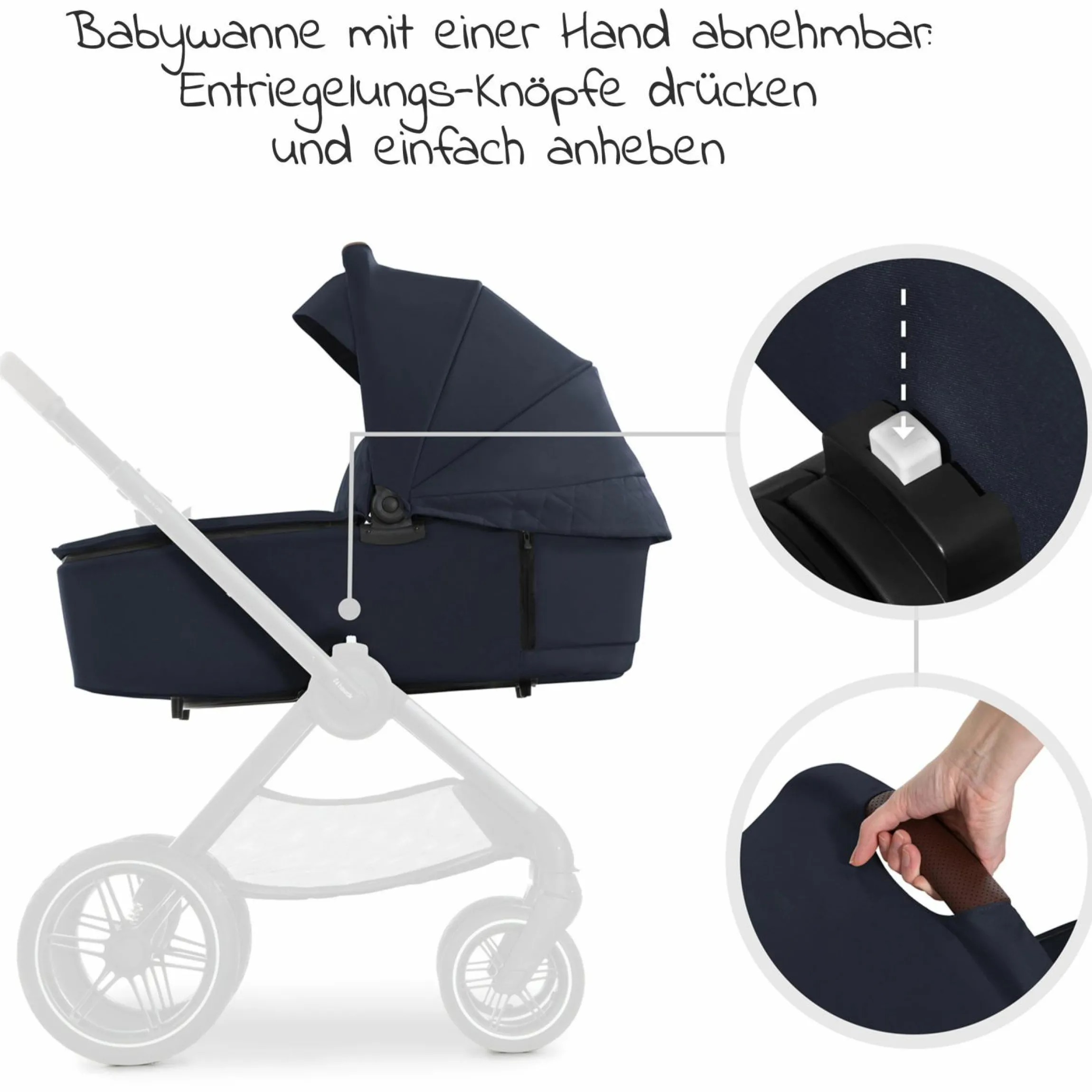 Kombi-Kinderwagen Walk N Care Set inkl. Babywanne, Sportsitz, Beindecke und Getränkehalter (bis 22kg belastbar) - Dark Blue