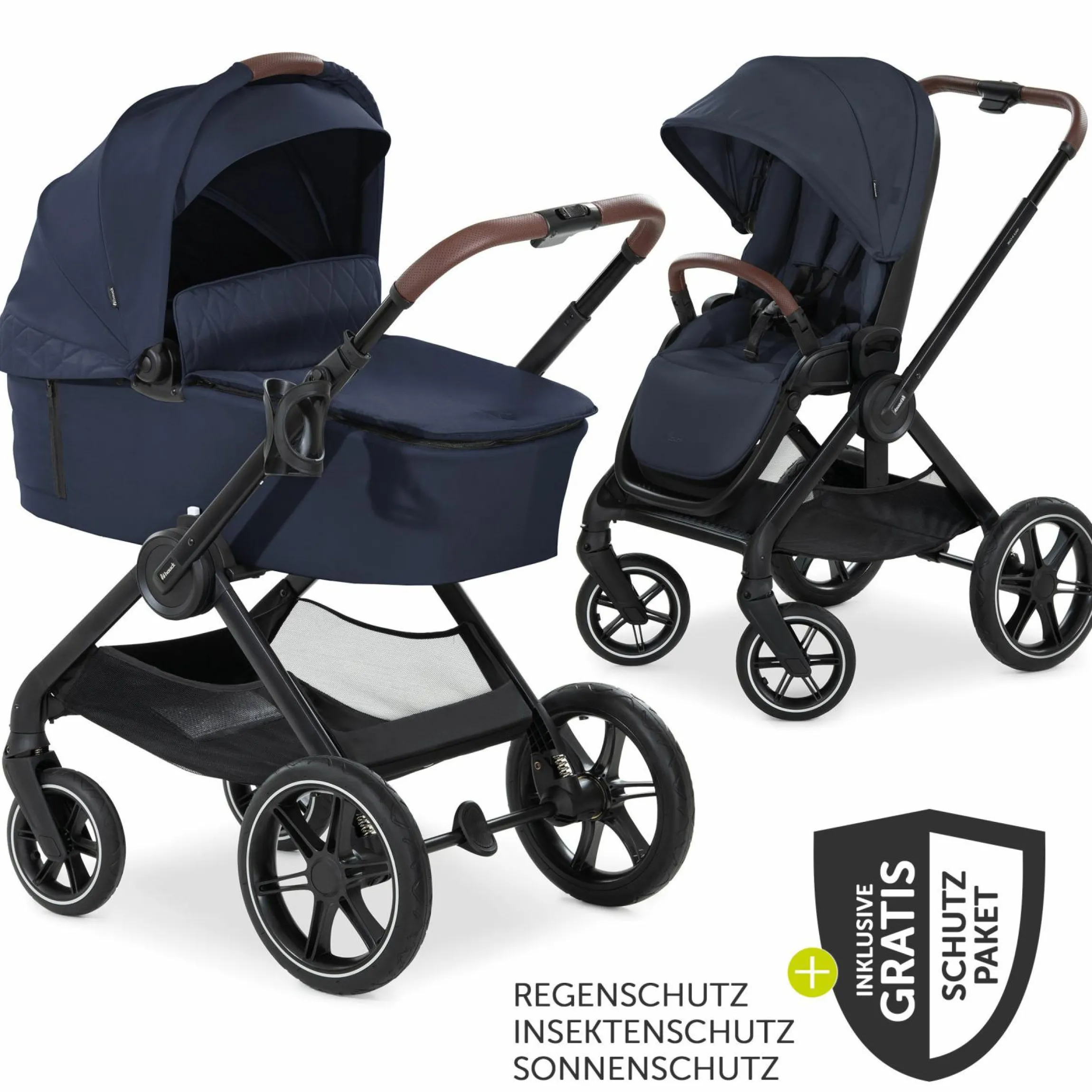 Kombi-Kinderwagen Walk N Care Set inkl. Babywanne, Sportsitz, Beindecke und XXL Zubehörpaket - Dark Navy Blue