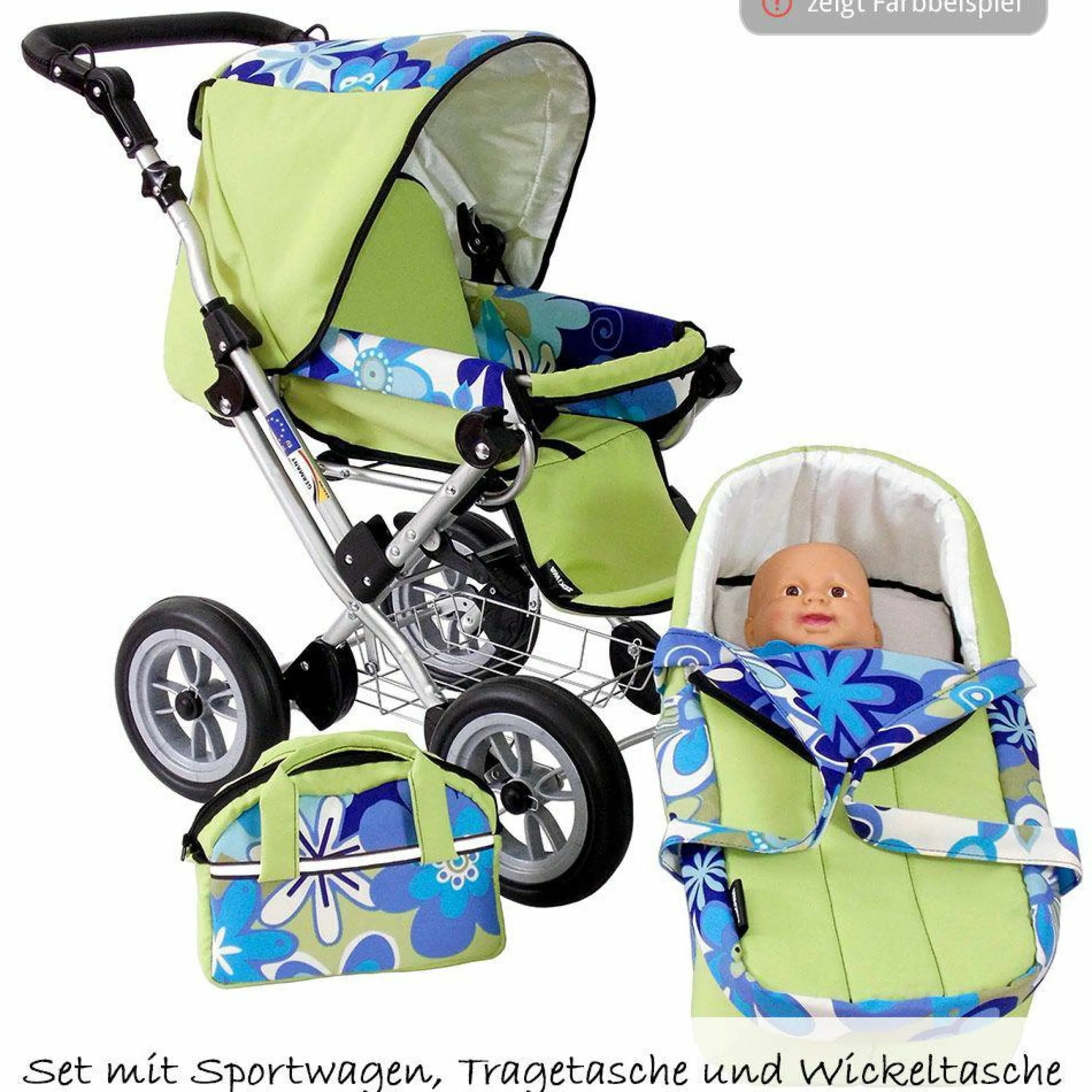 Kombi-Puppenwagen Zeki Elegance - Hibiskus - Mint