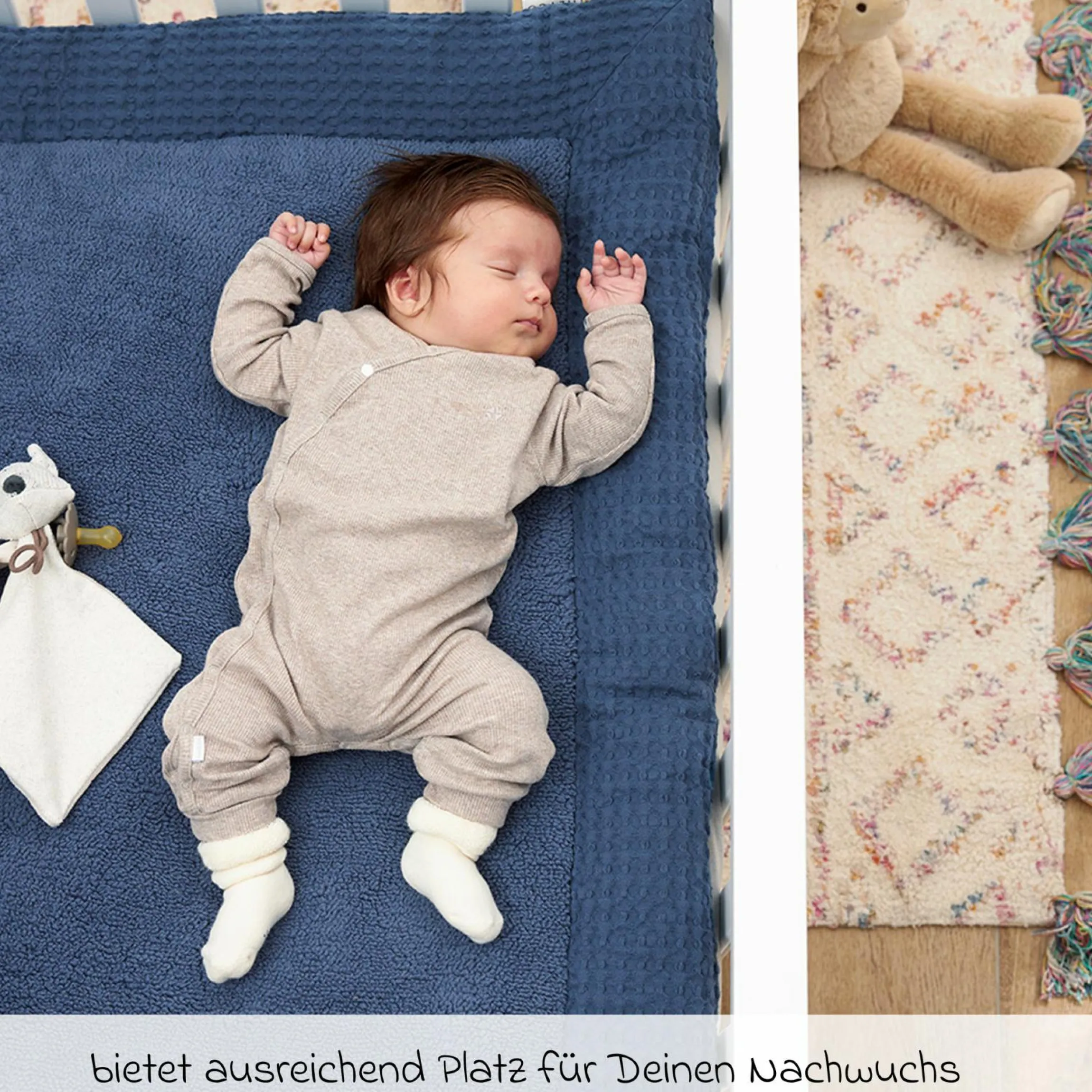 Krabbeldecke / Laufgittereinlage Teddy 80 x 100 cm - Waffel - Indigo