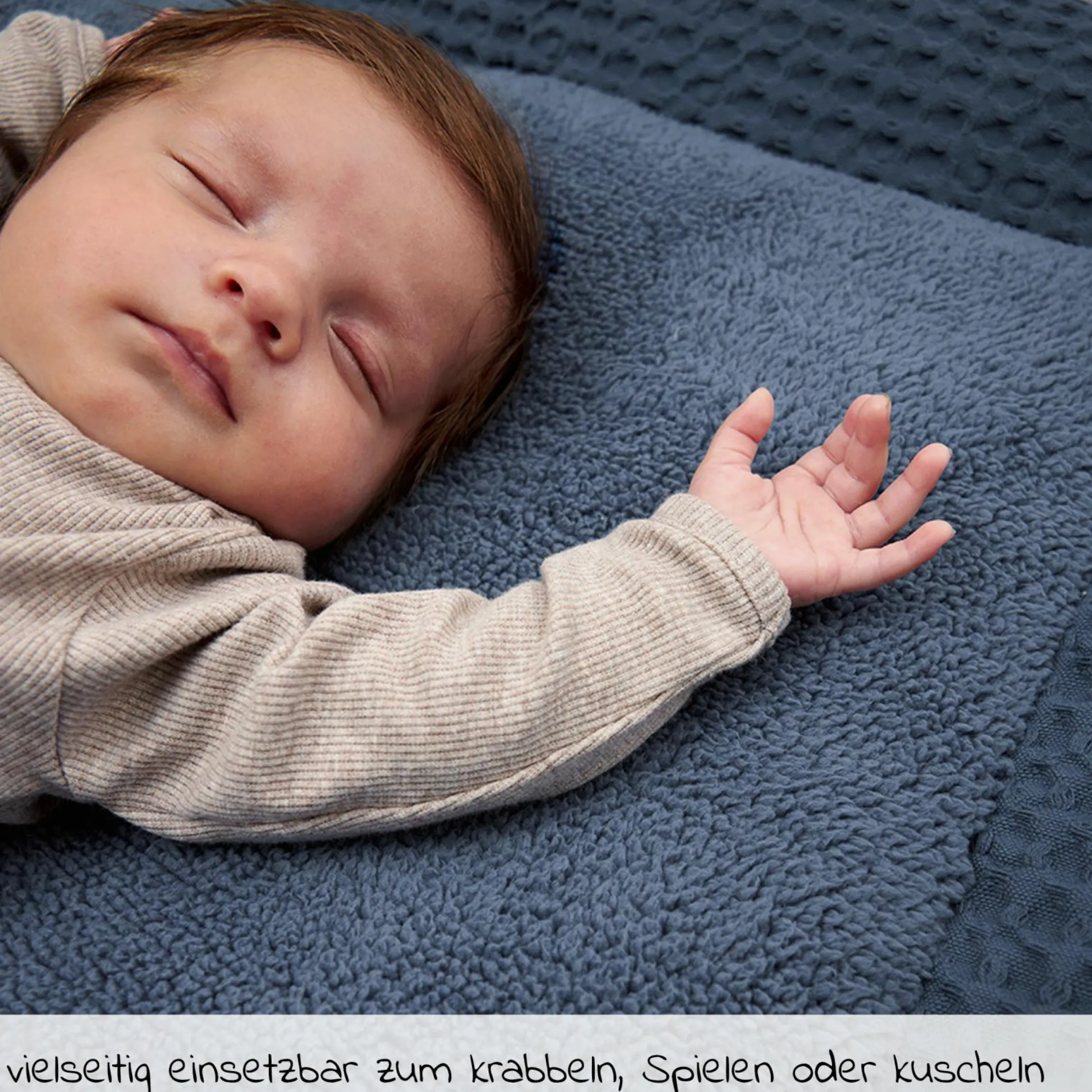 Krabbeldecke / Laufgittereinlage Teddy 80 x 100 cm - Waffel - Indigo