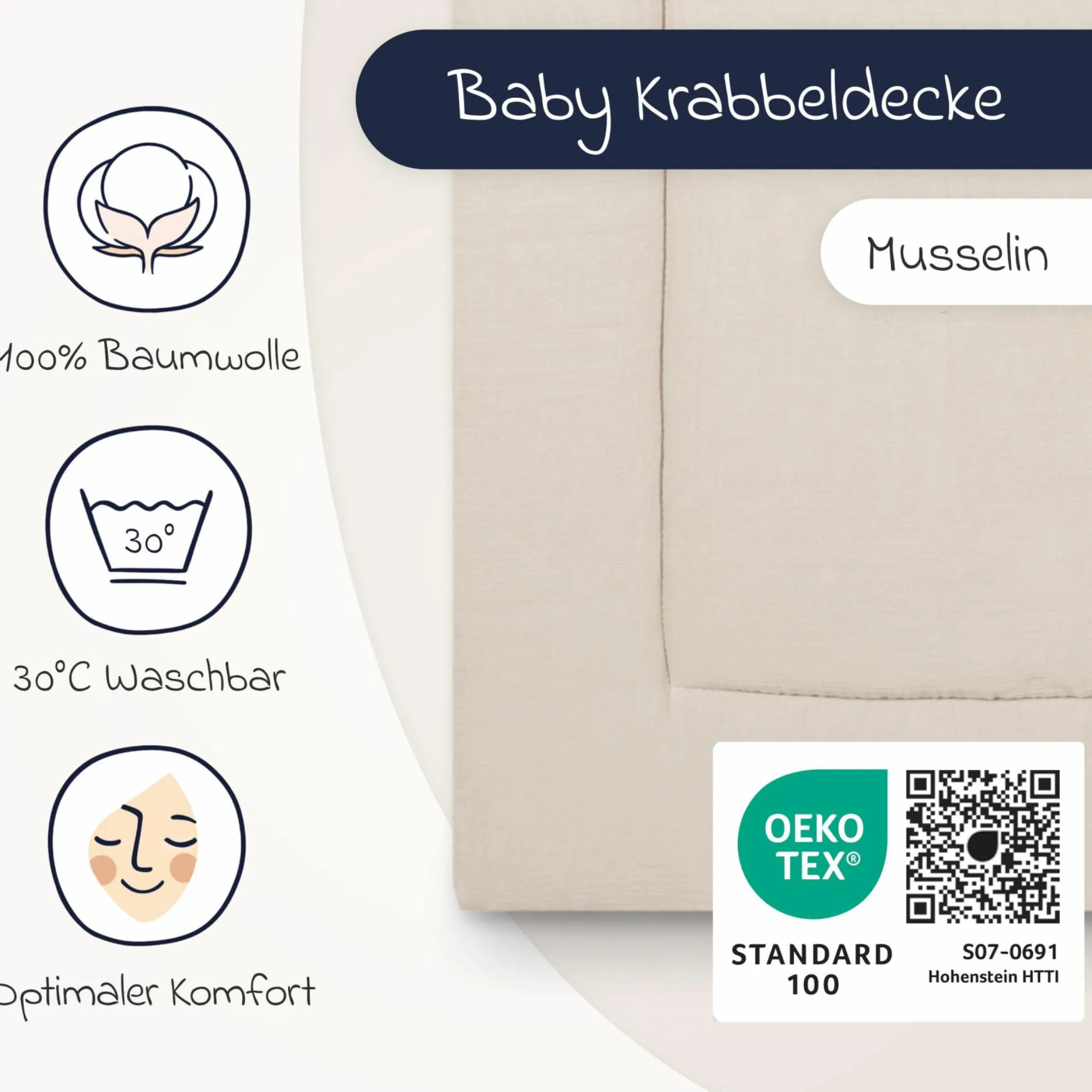 Krabbeldecke Musselin 95 x 135 cm - Sand
