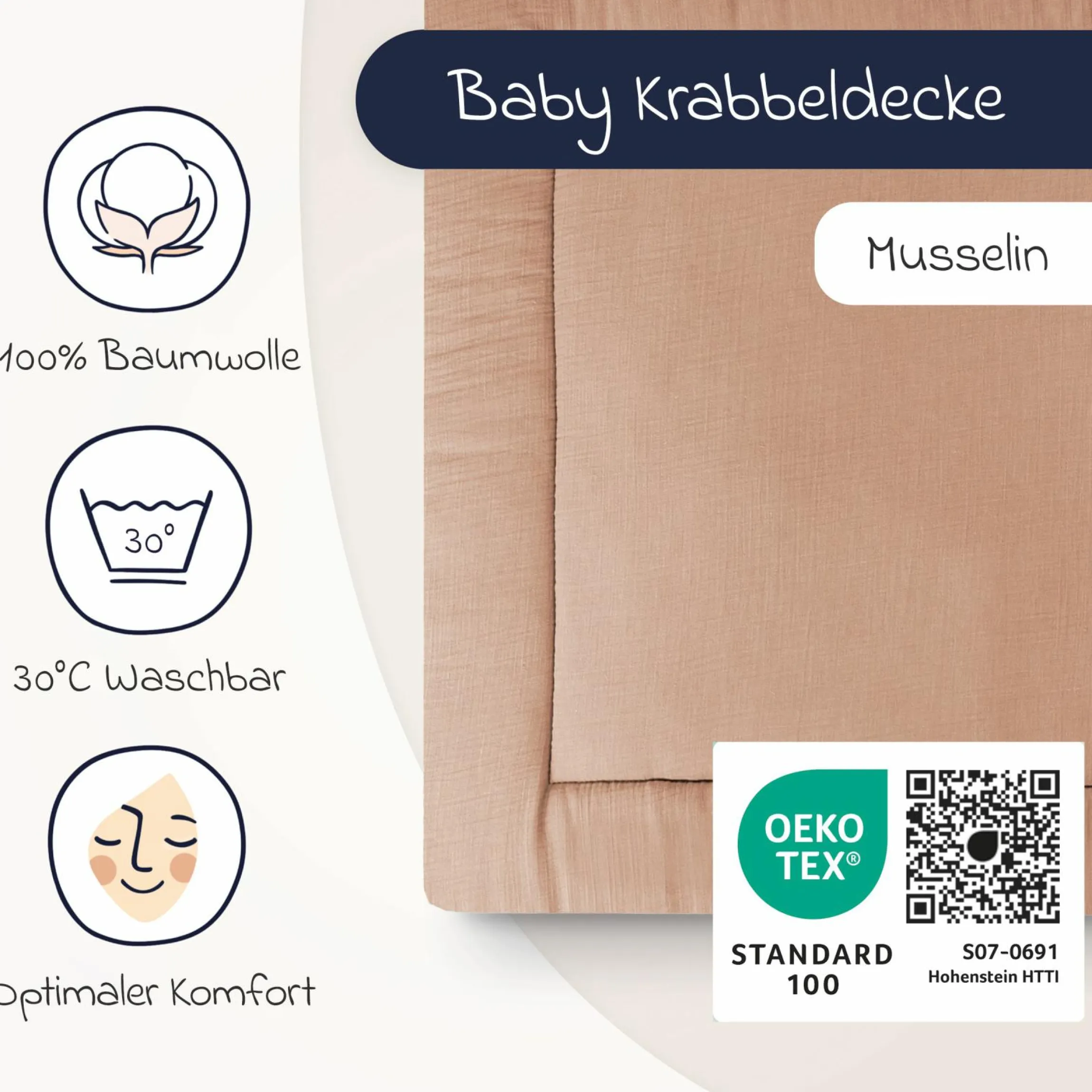 Krabbeldecke Musselin 95 x135 cm - Dune