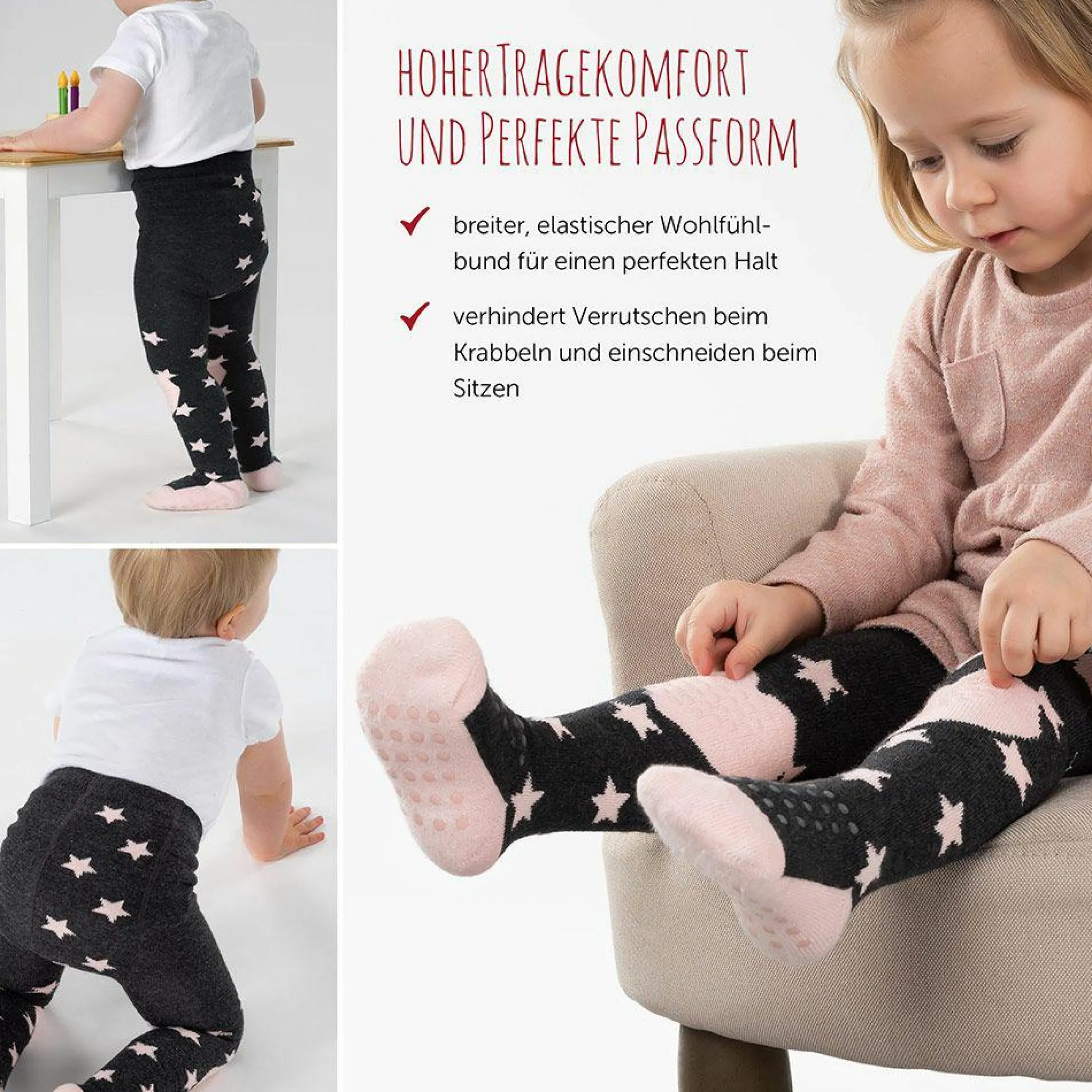 Krabbelstrumpfhose - Sterne Rose - Gr. 86/92