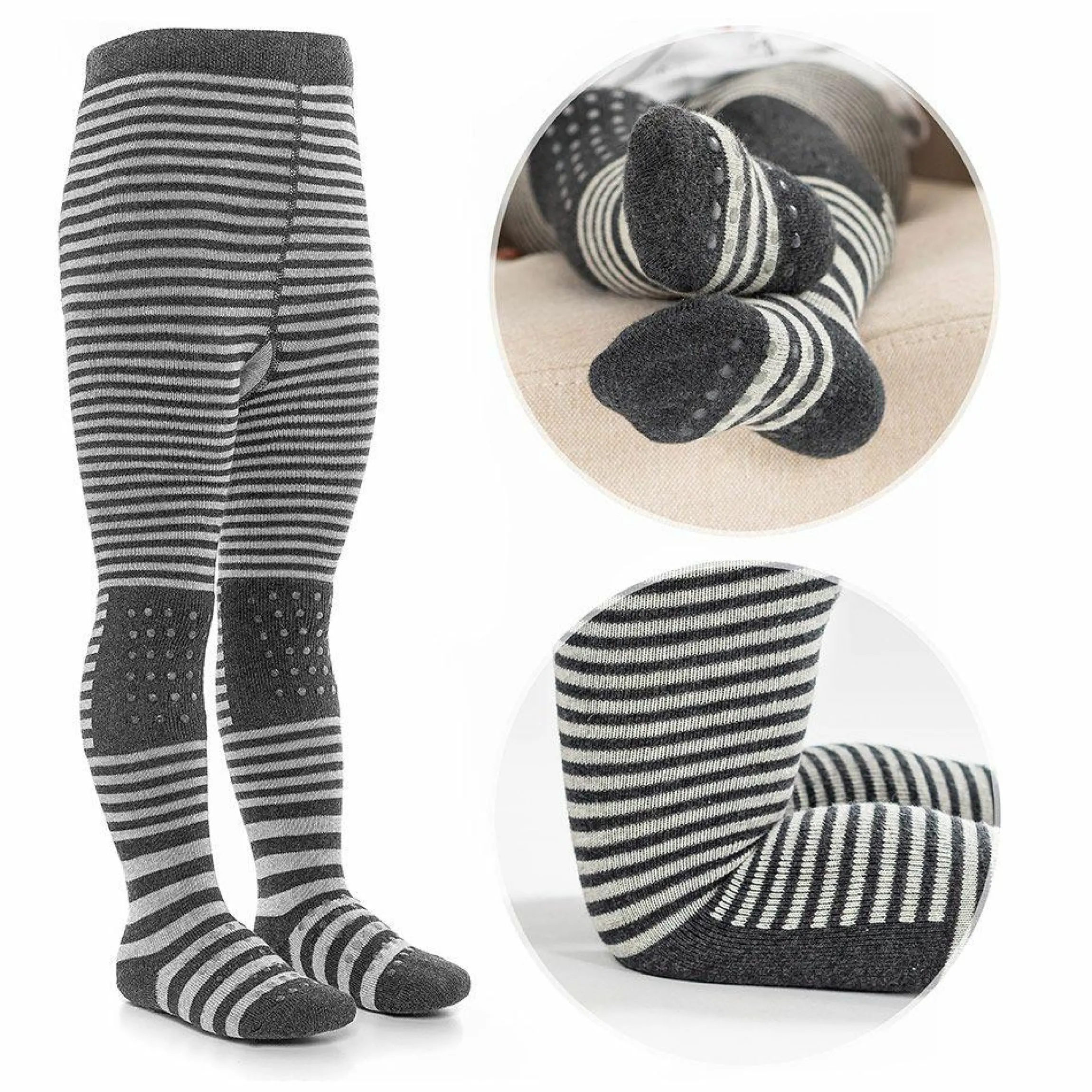 Krabbelstrumpfhose - Streifen Grau - Gr. 86/92