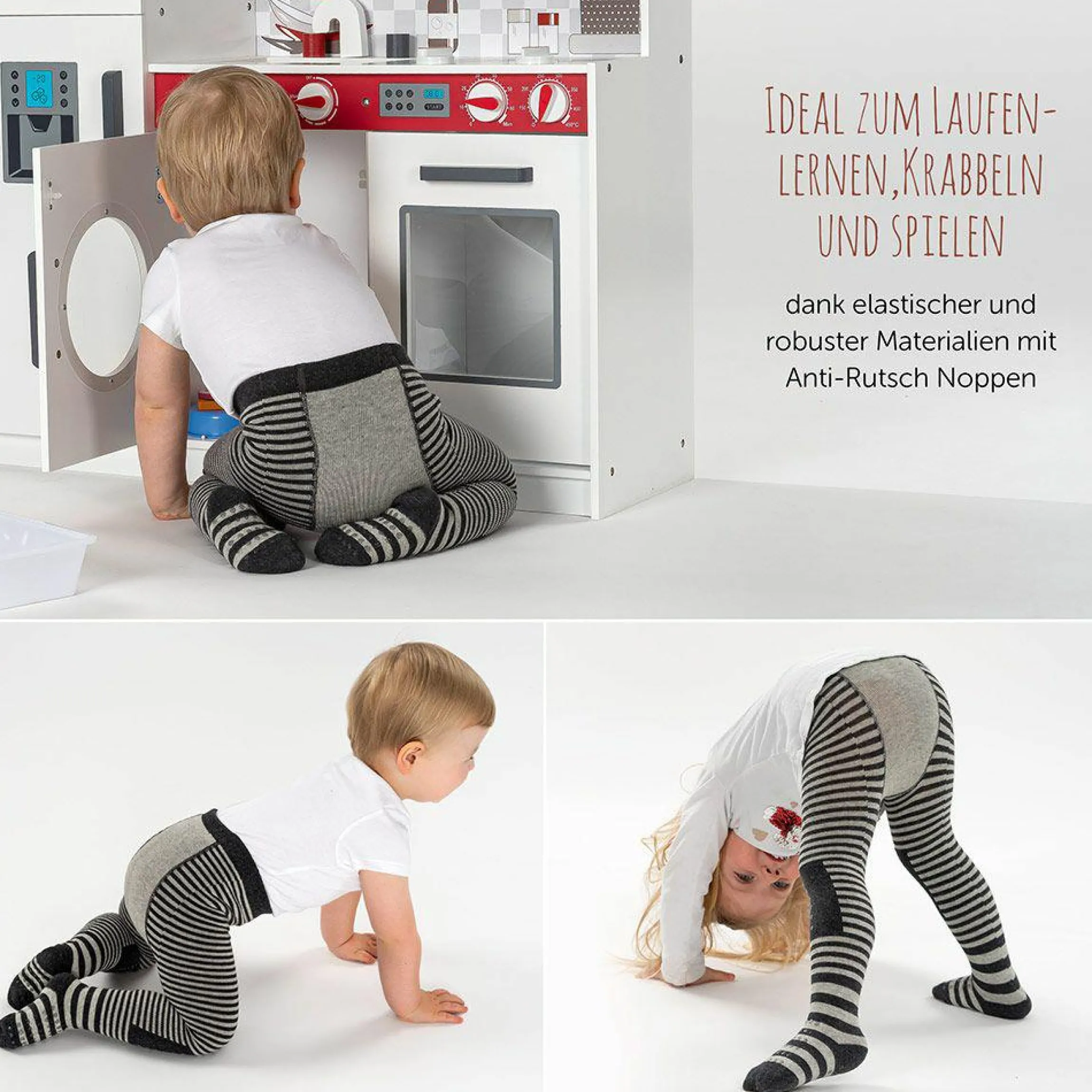 Krabbelstrumpfhose - Streifen Grau - Gr. 86/92