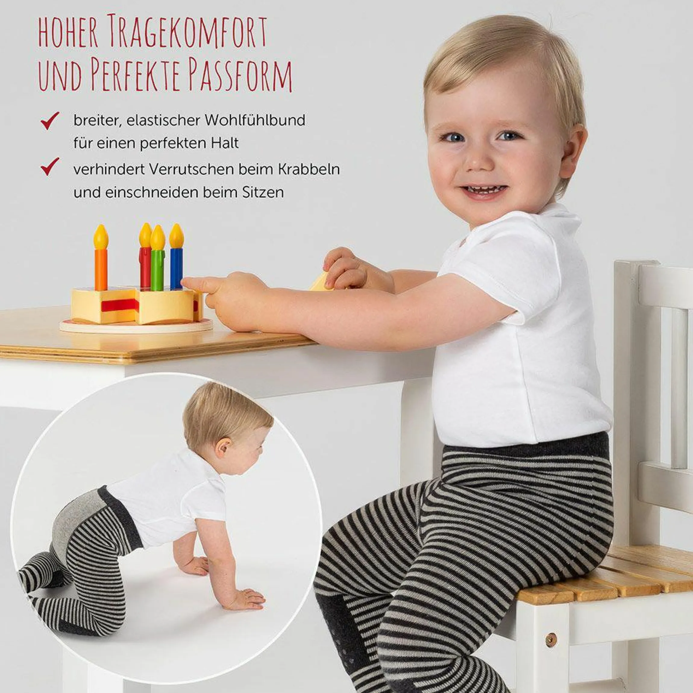Krabbelstrumpfhose - Streifen Grau - Gr. 86/92