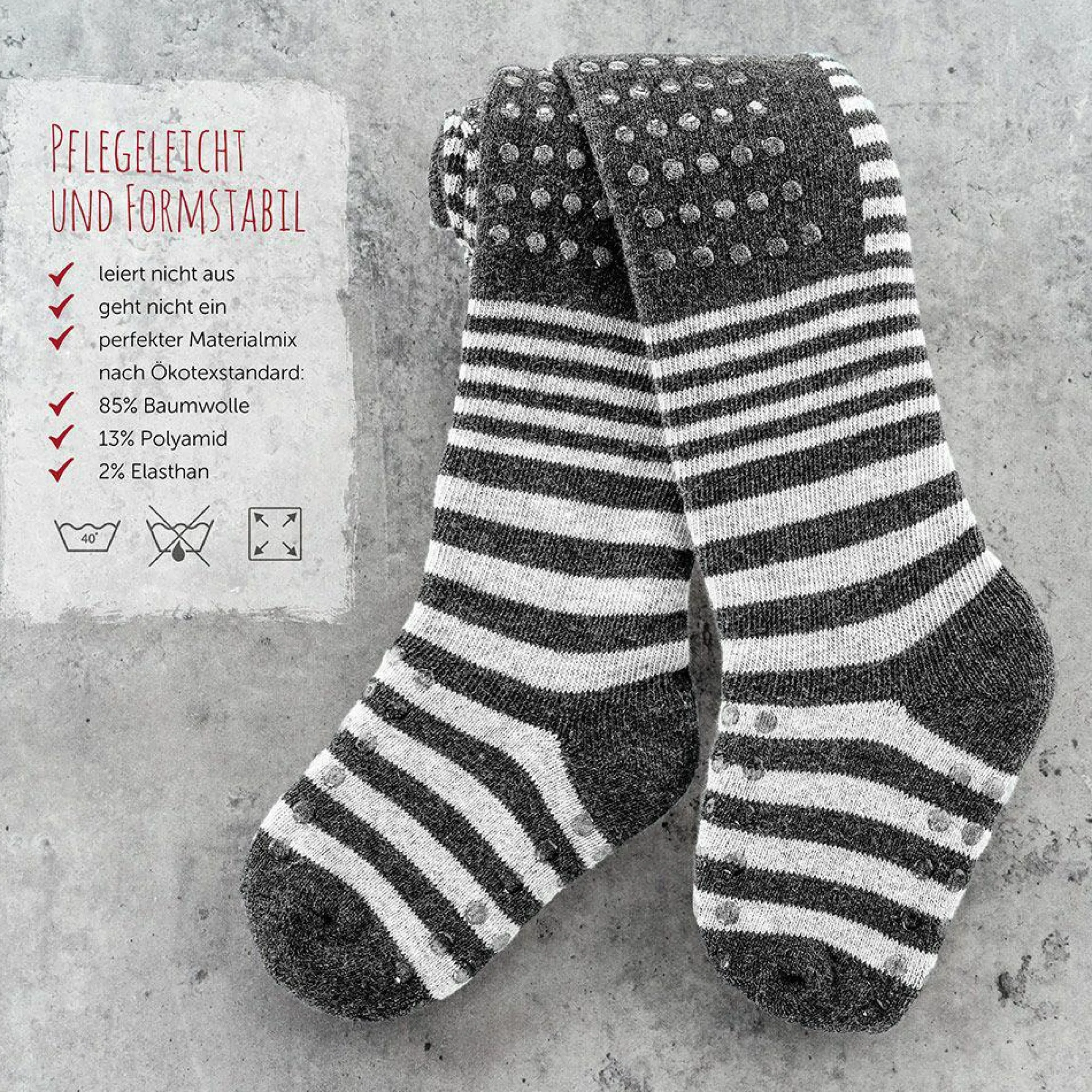 Krabbelstrumpfhose - Streifen Grau - Gr. 86/92