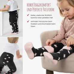 Krabbel-Strumpfhose 2er Pack - Sterne Rosa + Streifen Grau - Gr. 86/92