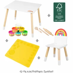 Kreatives Sitzgruppen-Set Roba + Play-Doh mit Bastelmatte 50 x 55 cm, Tisch, Stuhl, 6 Dosen Knetmasse, Teigrolle, Pizzaschneider & Modelierwerkzeug - Kollektion 2025