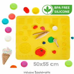 Kreatives Sitzgruppen-Set Roba + Play-Doh mit Bastelmatte 50 x 55 cm, Tisch, Stuhl, 6 Dosen Knetmasse, Teigrolle, Pizzaschneider & Modelierwerkzeug - Kollektion 2025