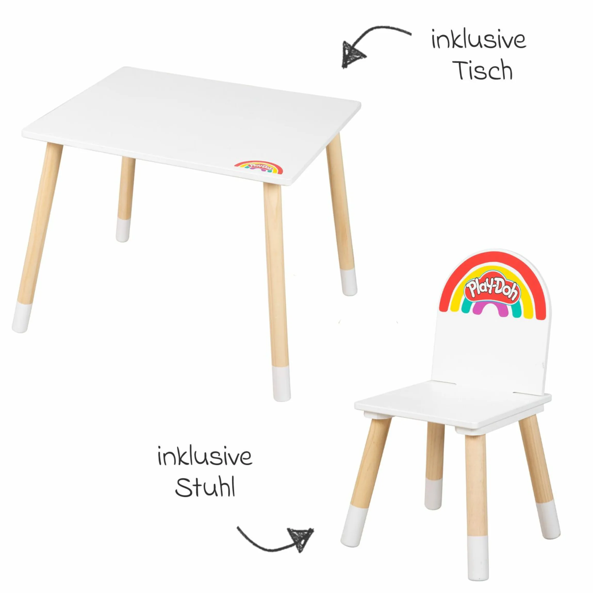 Kreatives Sitzgruppen-Set Roba + Play-Doh mit Bastelmatte 50 x 55 cm, Tisch, Stuhl, 6 Dosen Knetmasse, Teigrolle, Pizzaschneider & Modelierwerkzeug - Kollektion 2025