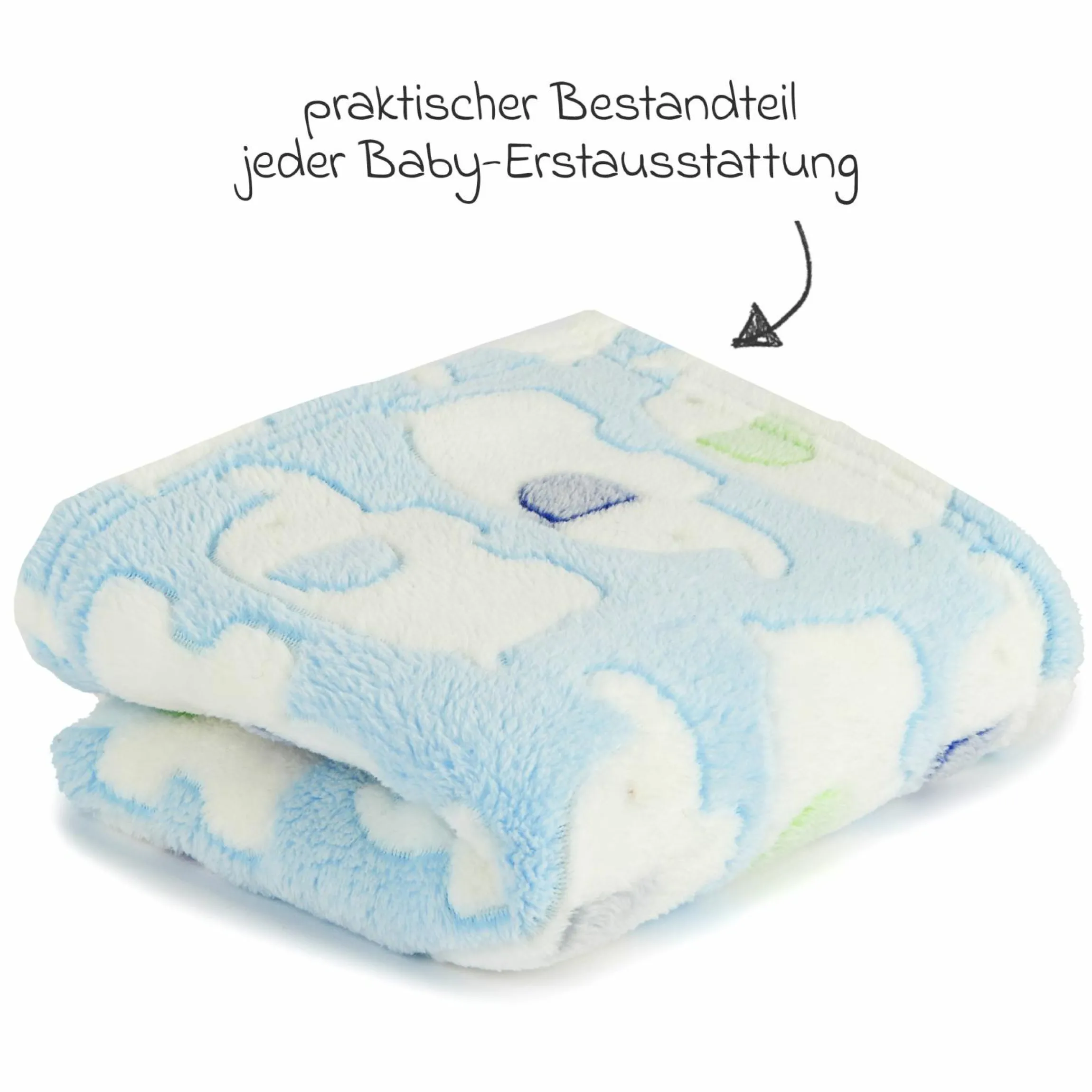 Kuscheldecke Flausch 75 x 90 cm - Elefanten Blau