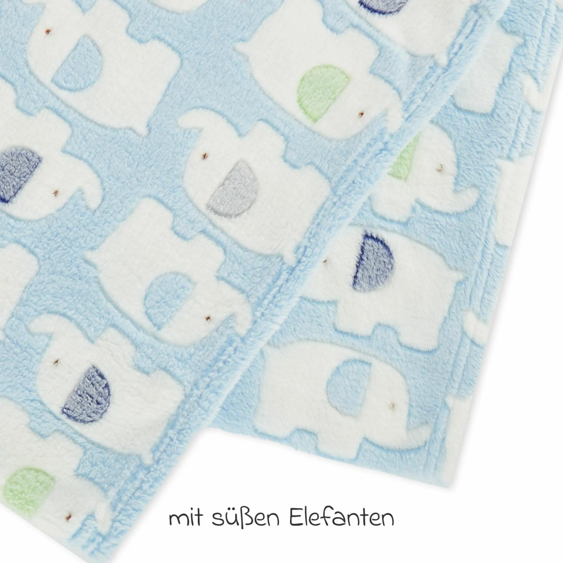 Kuscheldecke Flausch 75 x 90 cm - Elefanten Blau