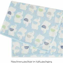 Kuscheldecke Flausch 75 x 90 cm - Elefanten Blau