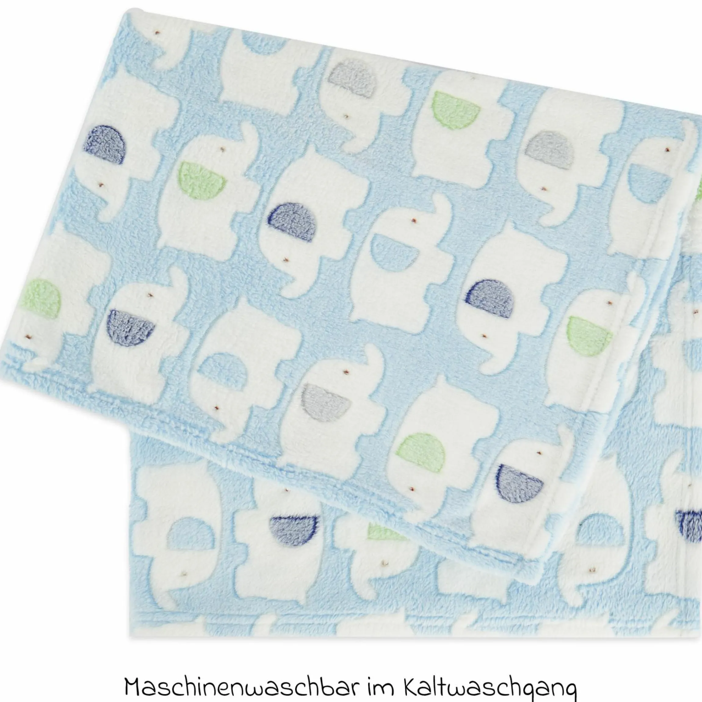 Kuscheldecke Flausch 75 x 90 cm - Elefanten Blau