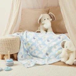 Kuscheldecke Flausch 75 x 90 cm - Elefanten Blau