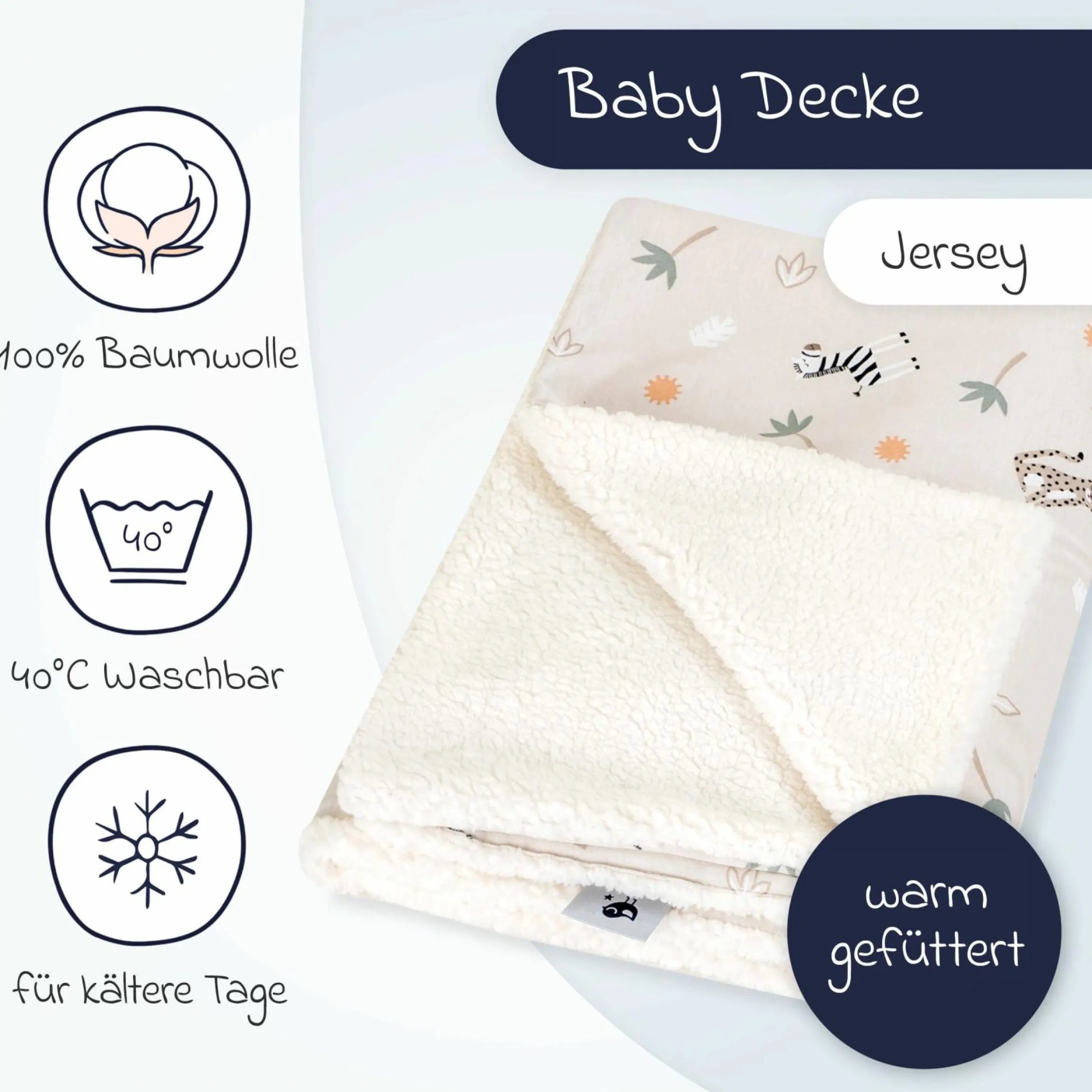 Kuscheldecke Jersey mit Teddyplüsch 70 x 100 cm - Savanne Beige