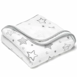 Kuscheldecke Mull 4-lagig 120 x 120 cm - Crazy Stars - Grau Weiß