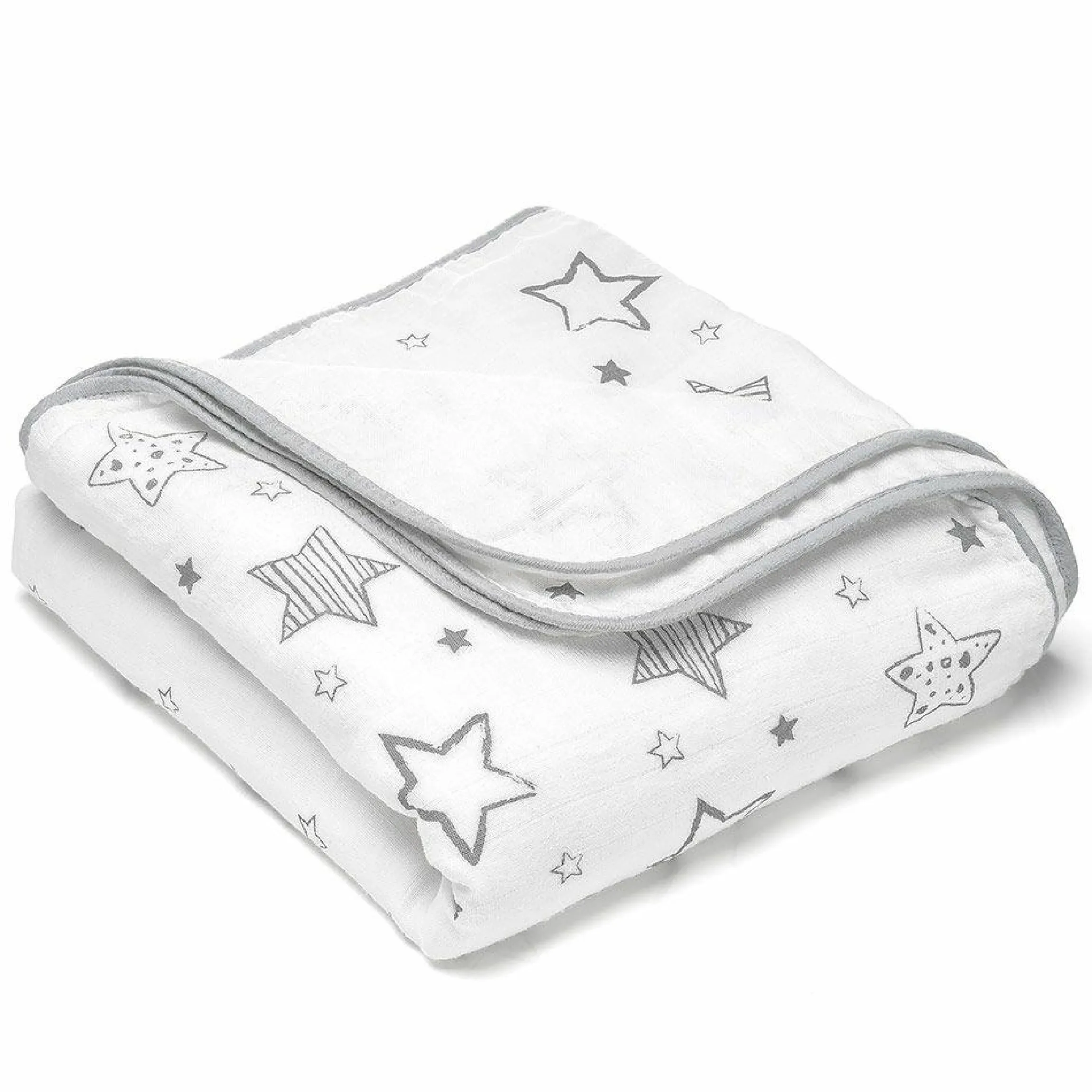 Kuscheldecke Mull 4-lagig 120 x 120 cm - Crazy Stars - Grau Weiß