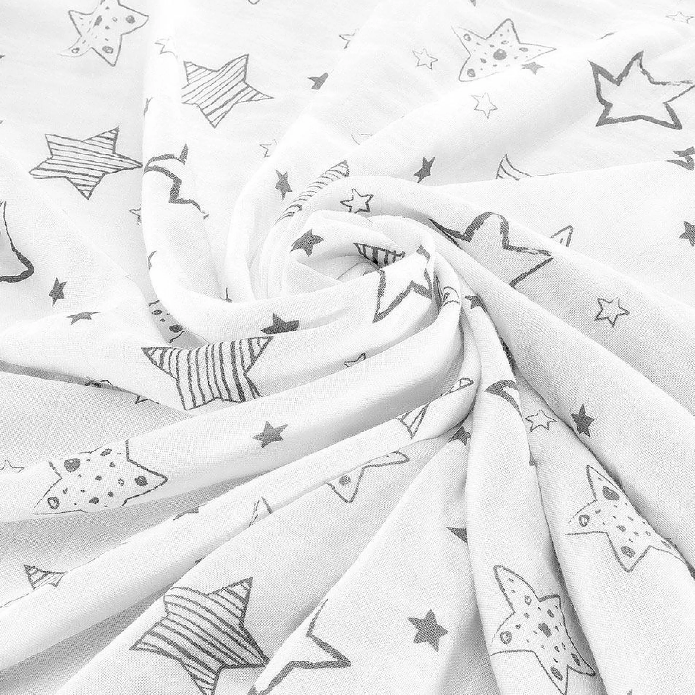 Kuscheldecke Mull 4-lagig 120 x 120 cm - Crazy Stars - Grau Weiß