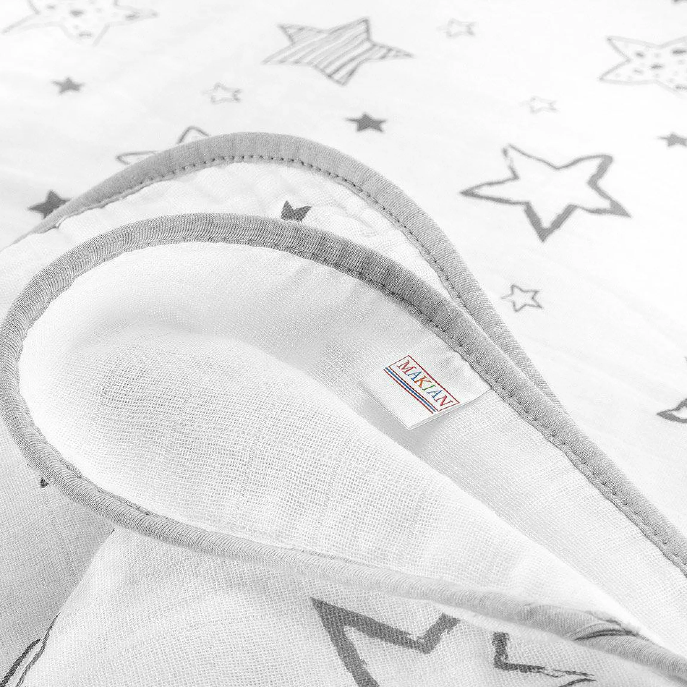 Kuscheldecke Mull 4-lagig 120 x 120 cm - Crazy Stars - Grau Weiß