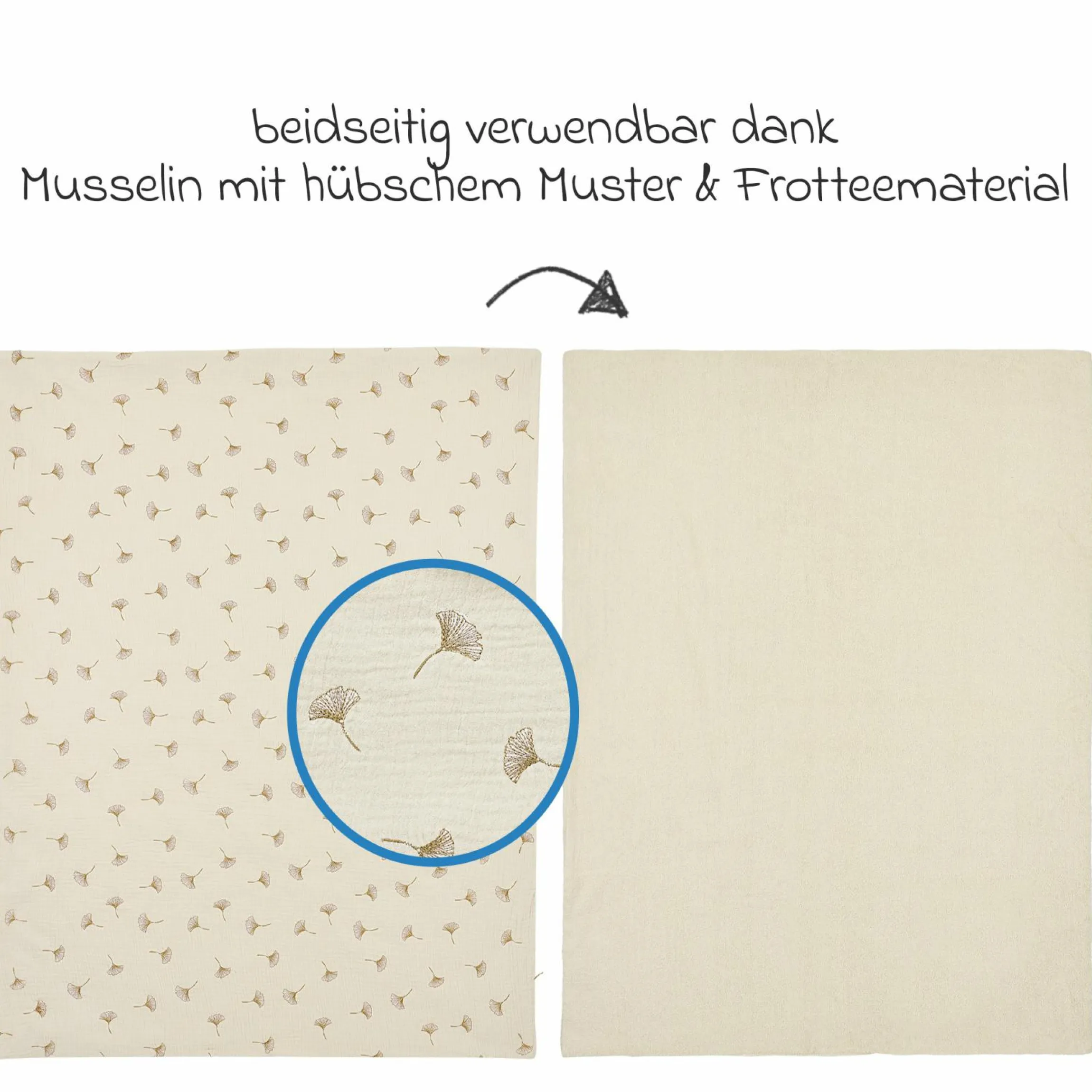 Kuscheldecke Musselin 75x100 cm - Gingko - Soft Sand